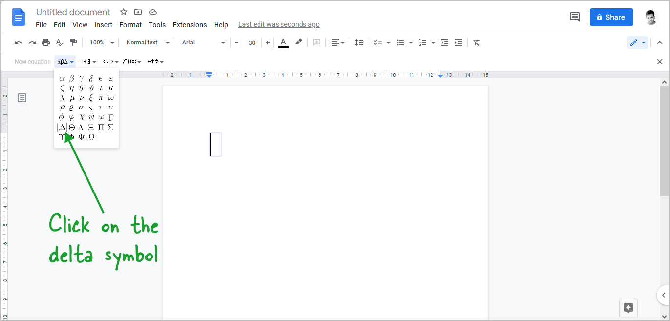 How to Insert a Delta Symbol in Google Docs Method-1 Step-3 How to Insert a Delta Symbol in Google Docs