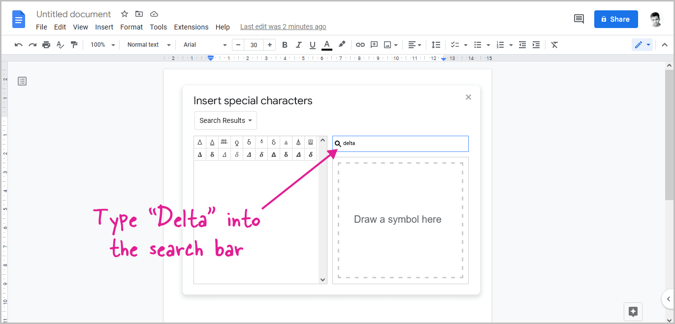 How to Insert a Delta Symbol in Google Docs Step-2 How to Insert a Delta Symbol in Google Docs