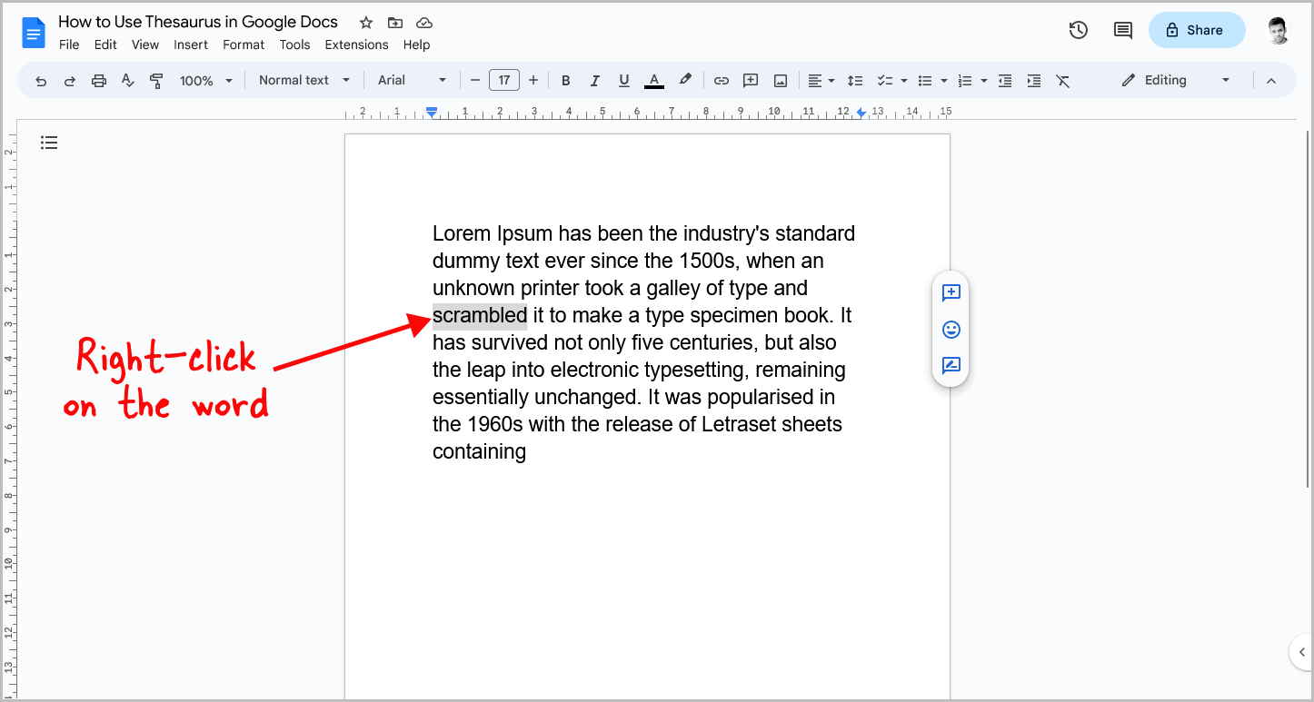 Google Docs Thesaurus