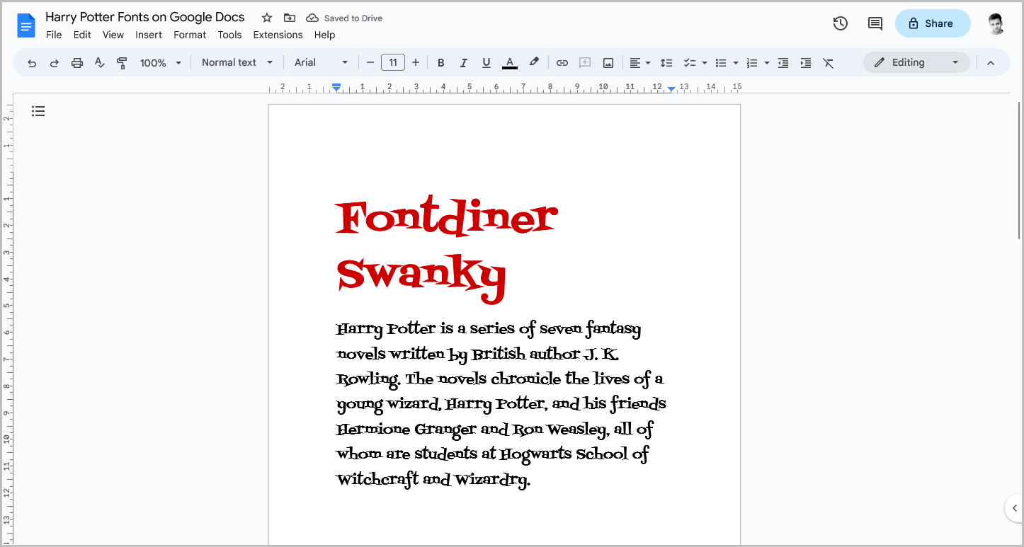 Harry Potter Fonts on Google Docs