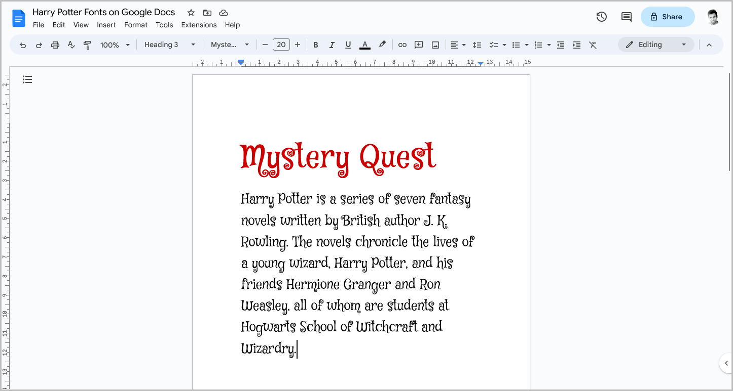 Harry Potter Fonts on Google Docs
