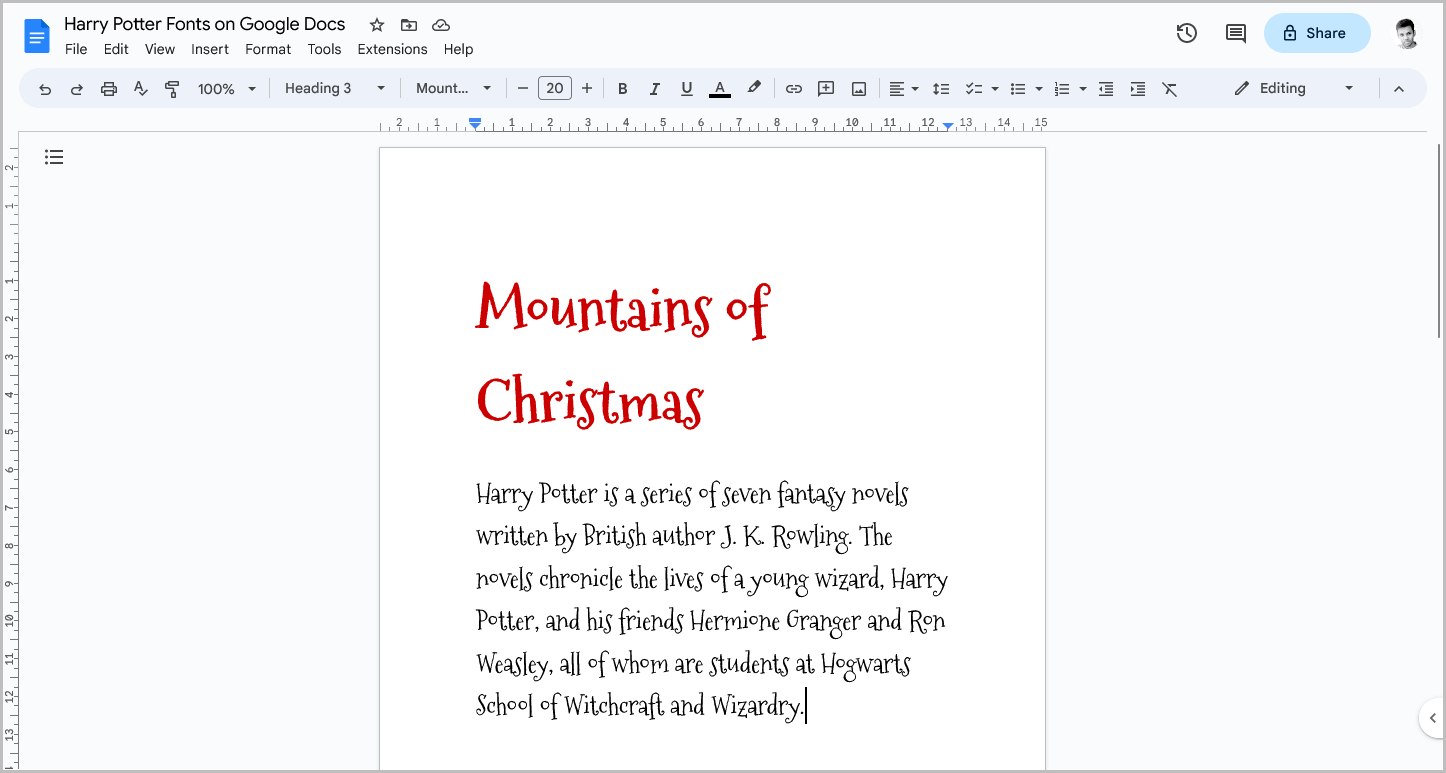Harry Potter Fonts on Google Docs