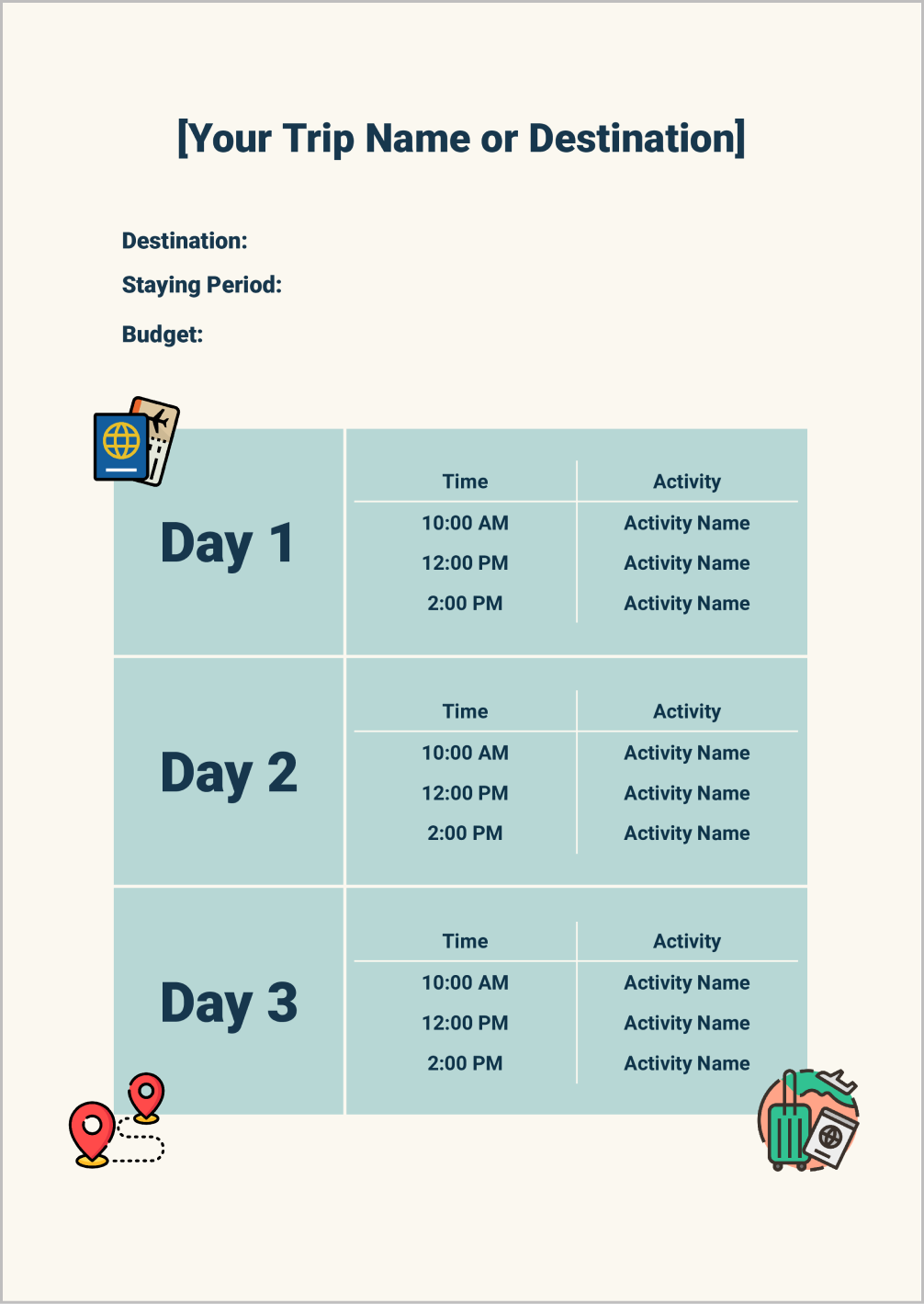 Cute Itinerary Template Google Docs-1 Google Docs Travel Itinerary Template