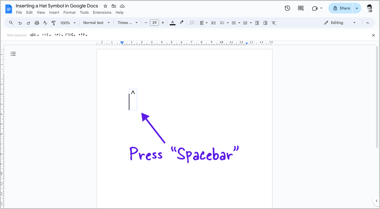 Inserting a Hat Symbol in Google Docs Step-3 Inserting a Hat Symbol in Google Docs Step-3