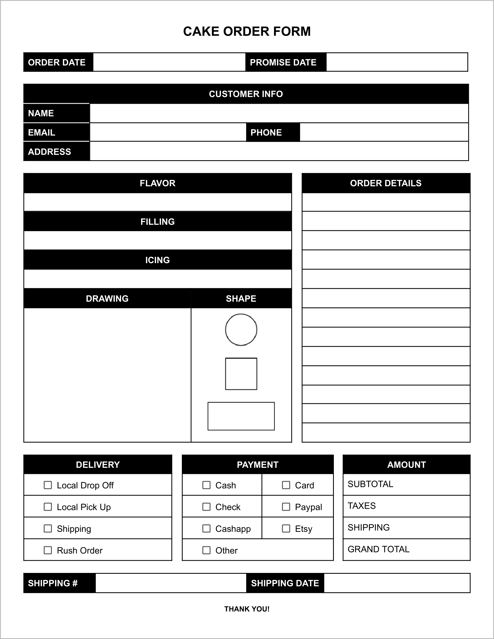Free Cake Order Form Template-Black and White Free Cake Order Form Template-Black and White