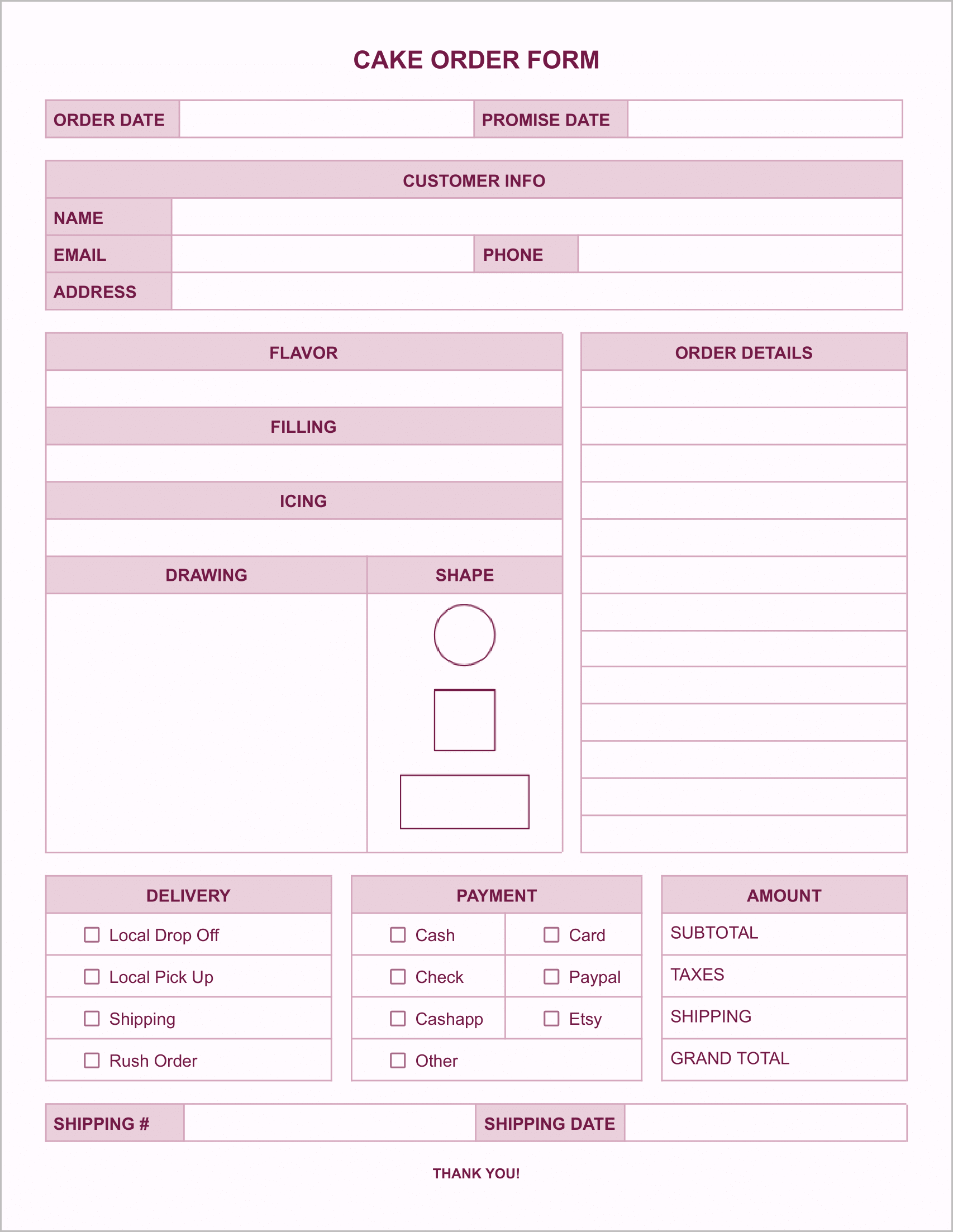 Free Cake Order Form Template-Pink Free Cake Order Form Template-Pink