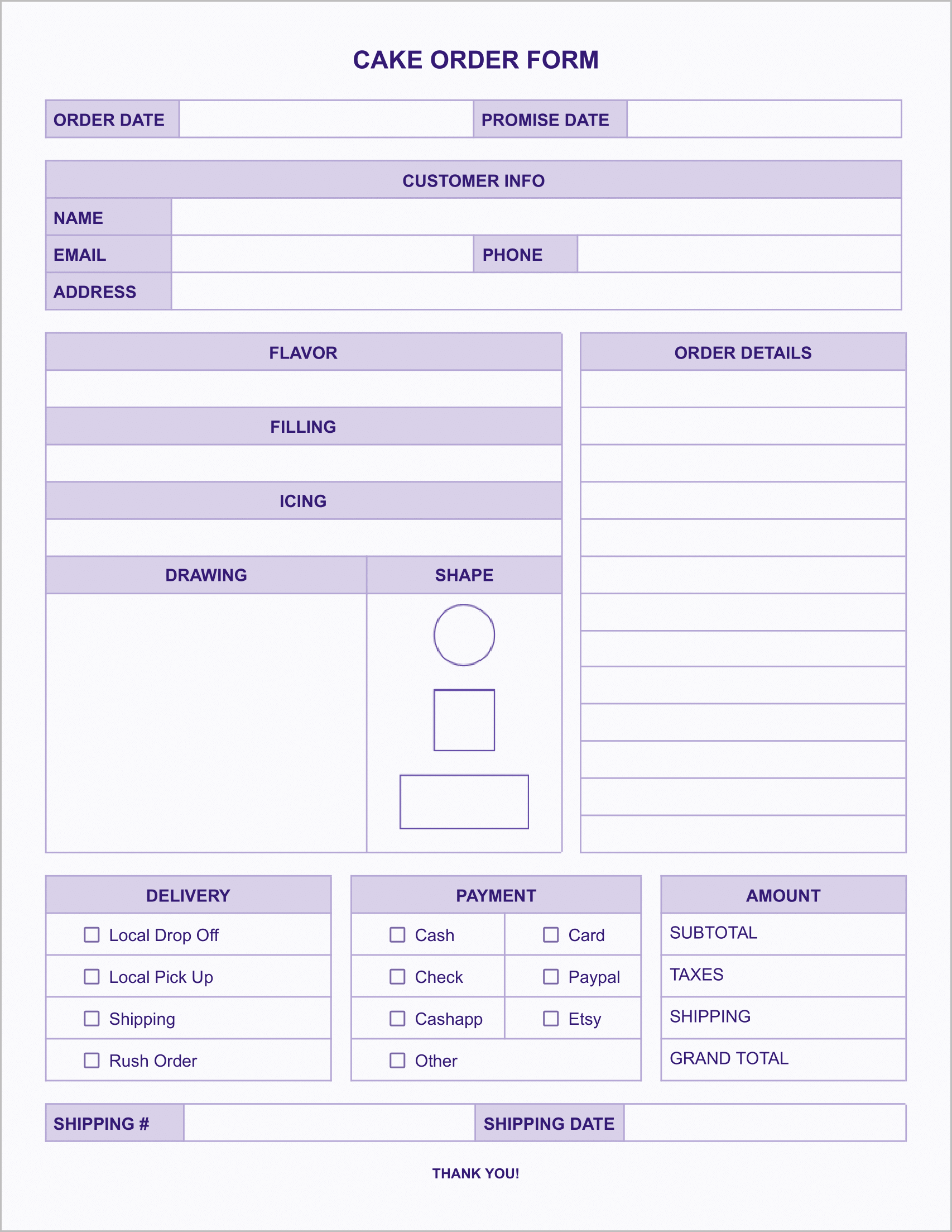Free Cake Order Form Template-Purple Free Cake Order Form Template-Purple