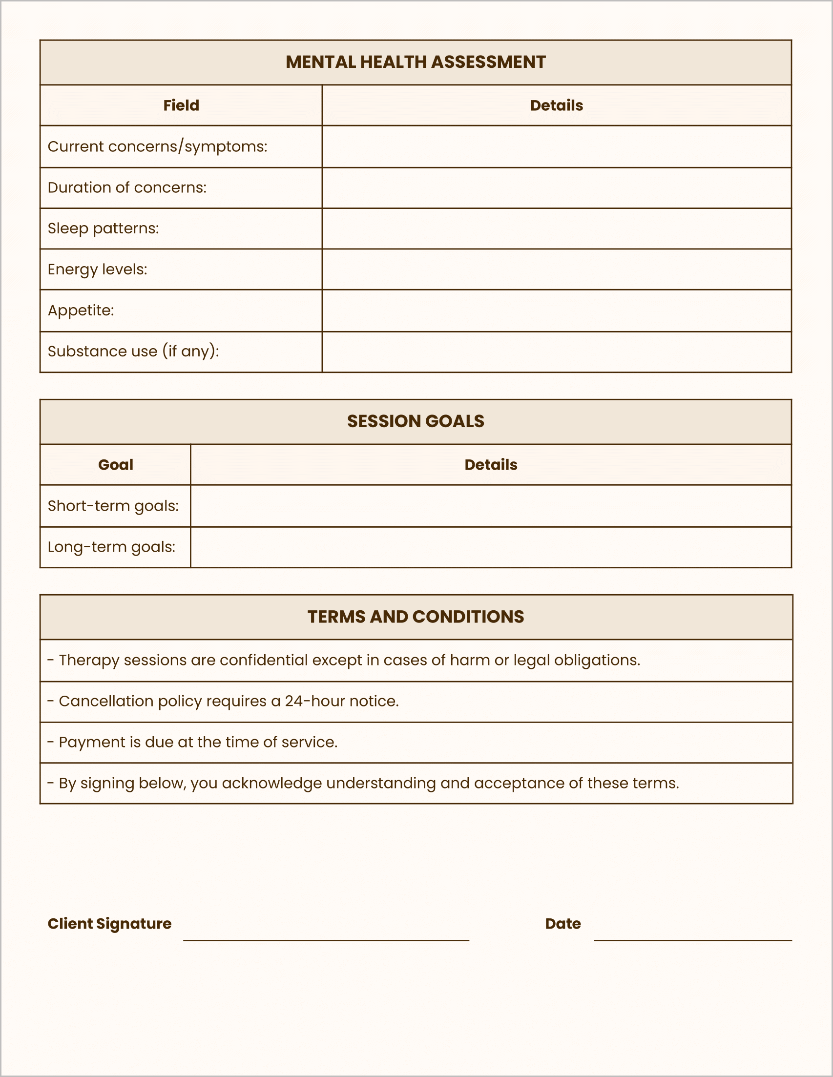 Free Counseling Intake Form (Color)