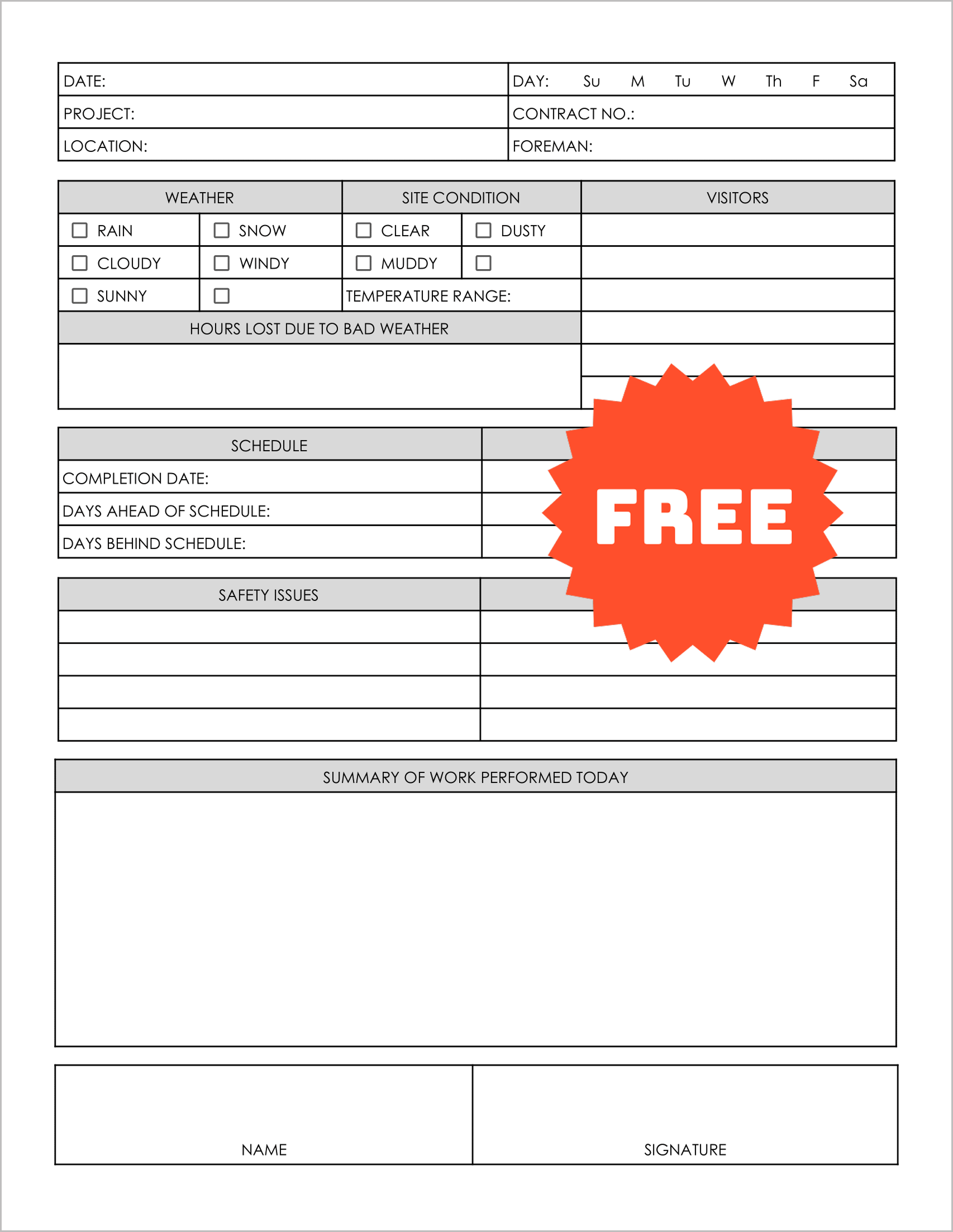 Construction Daily Site Logs