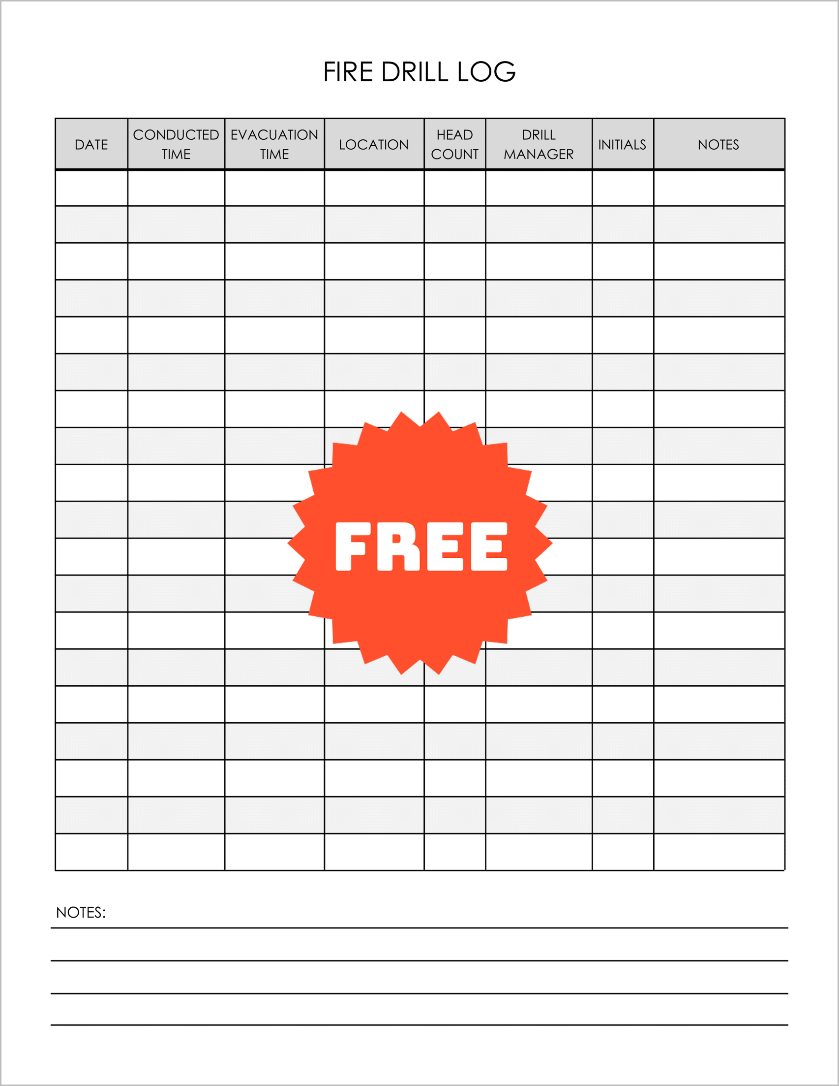 Free Printable Fire Drill Log Templates