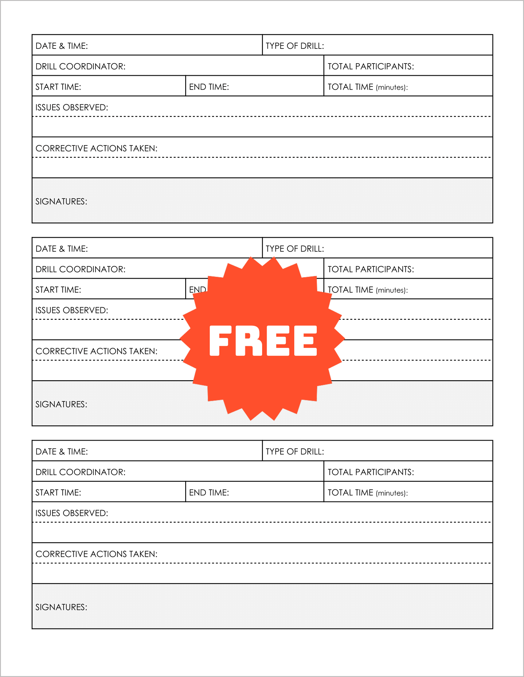 Free Printable Fire Drill Log Templates