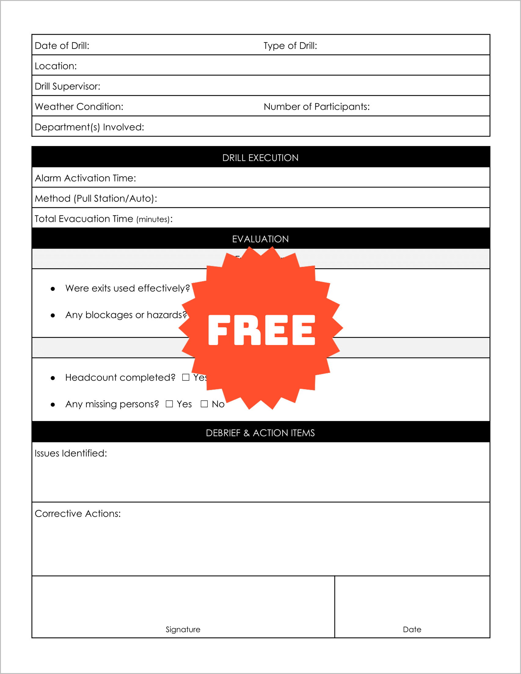 Free Printable Fire Drill Log Templates