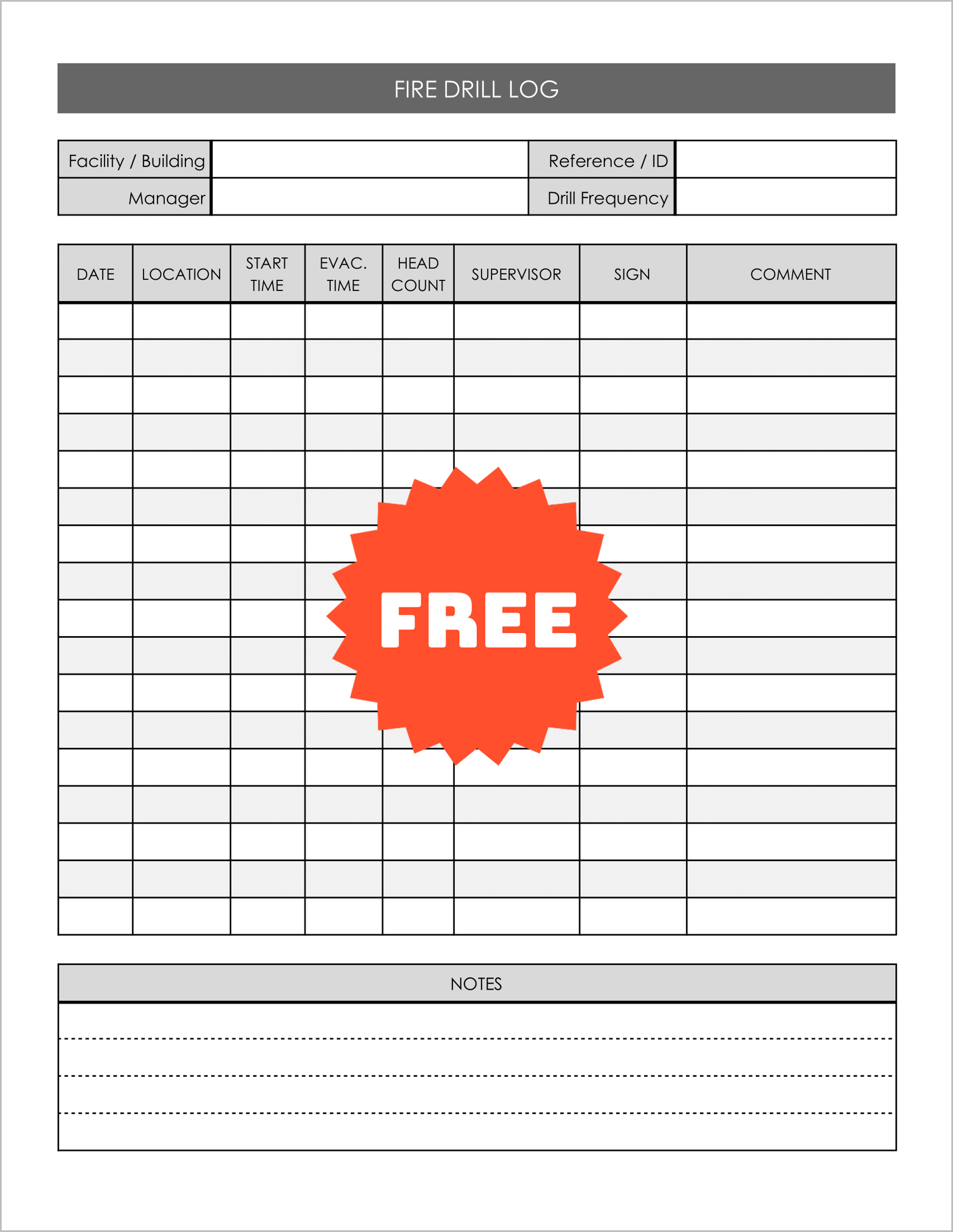Free Printable Fire Drill Log Templates