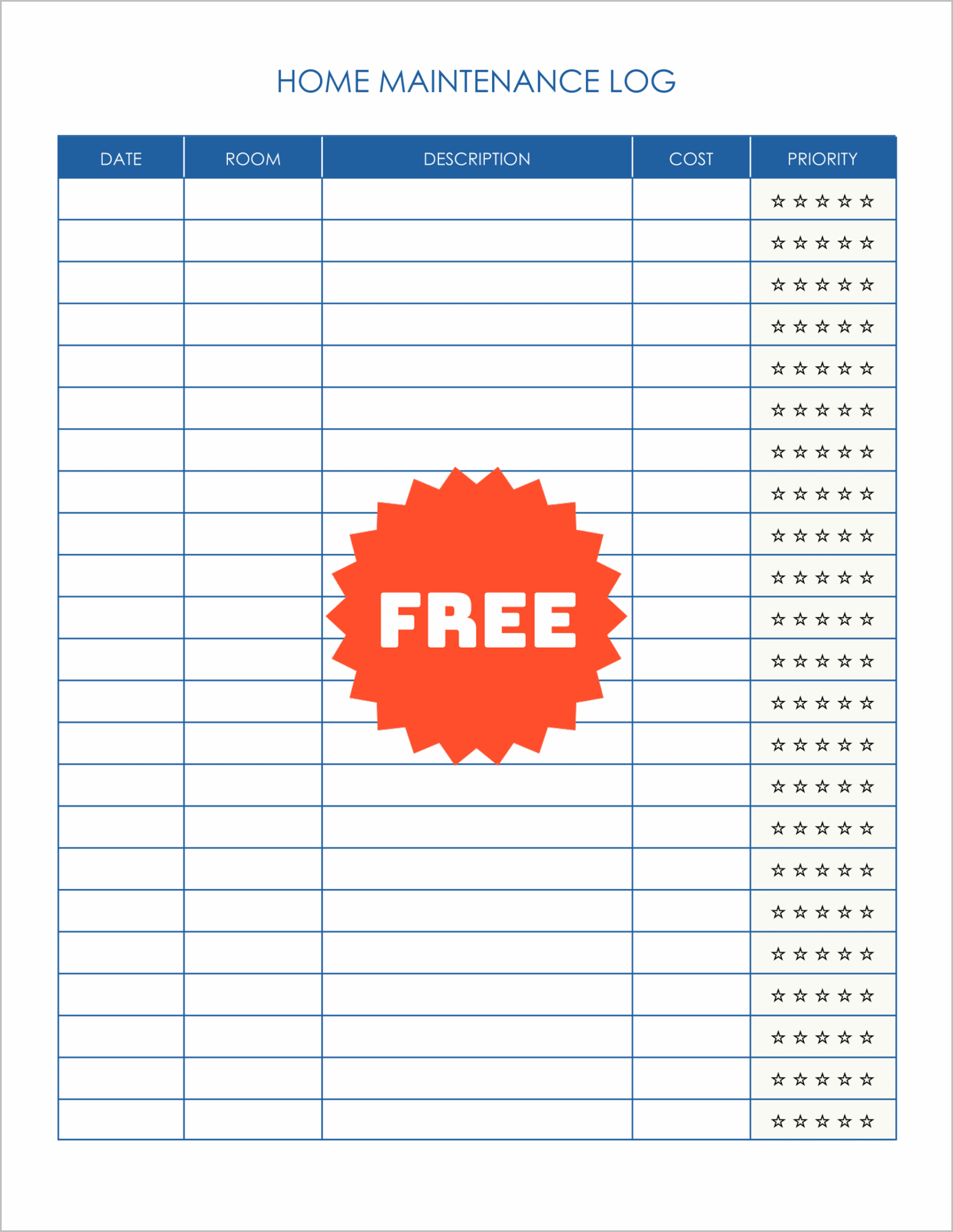 Free Printable Home Maintenance Log Templates