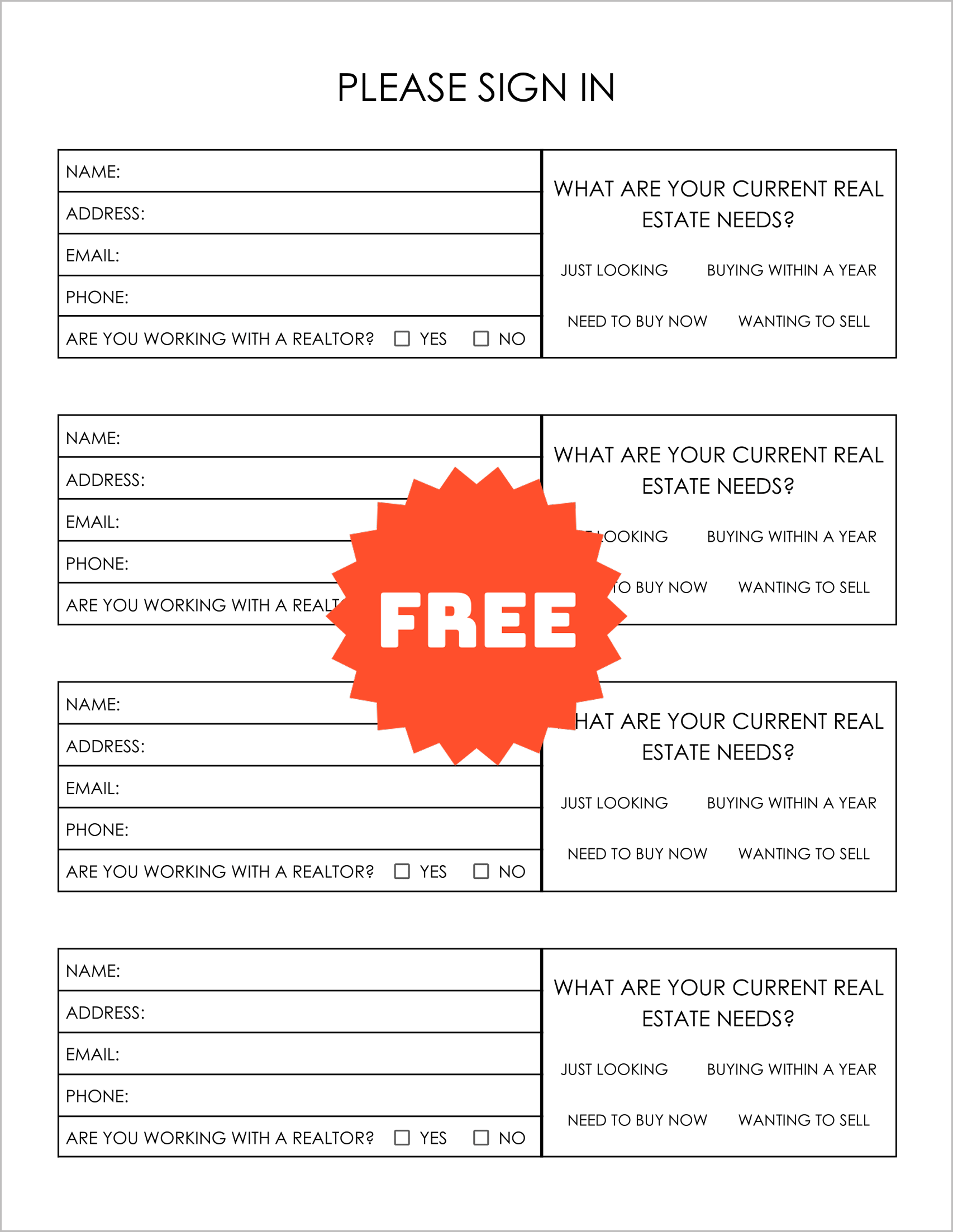 Free Printable Open House Sign-In Sheet Templates