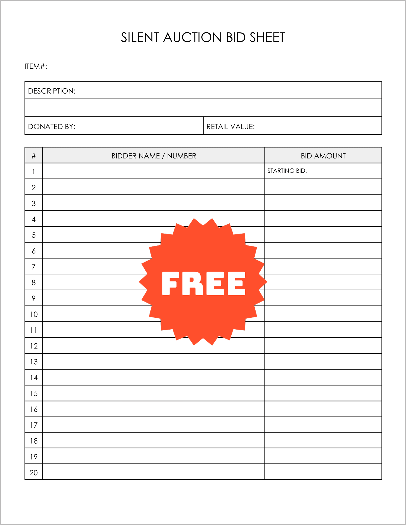 Free Printable Silent Auction Bid Sheets