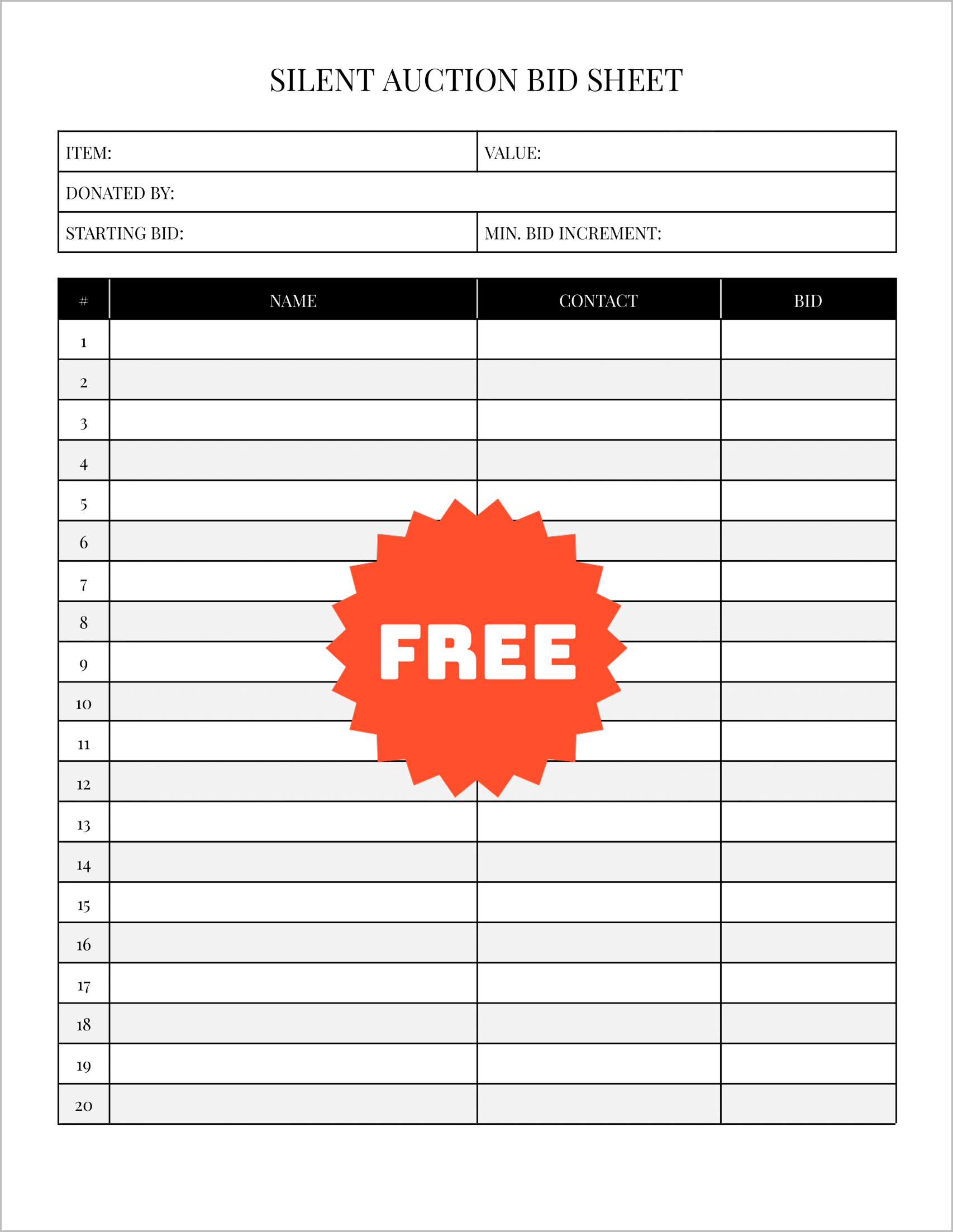 Free Printable Silent Auction Bid Sheets