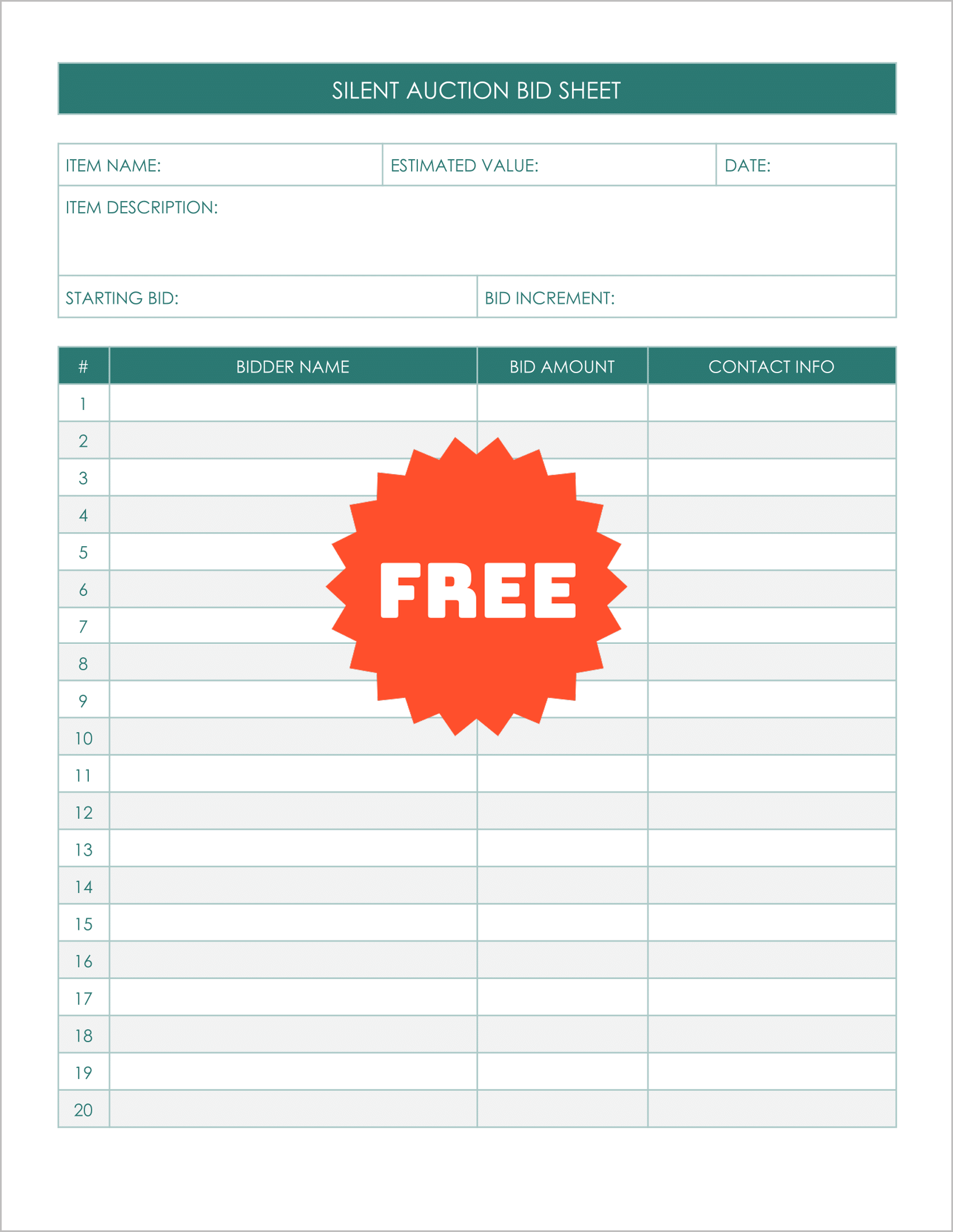Free Printable Silent Auction Bid Sheets