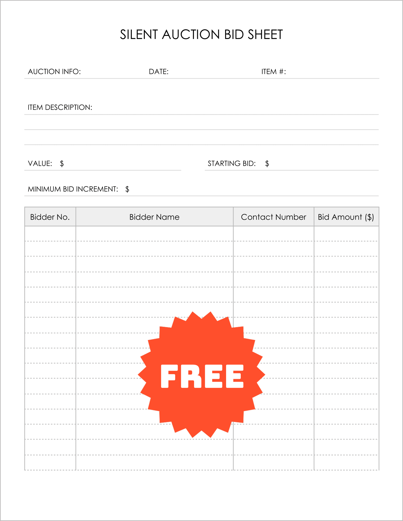 Free Printable Silent Auction Bid Sheets