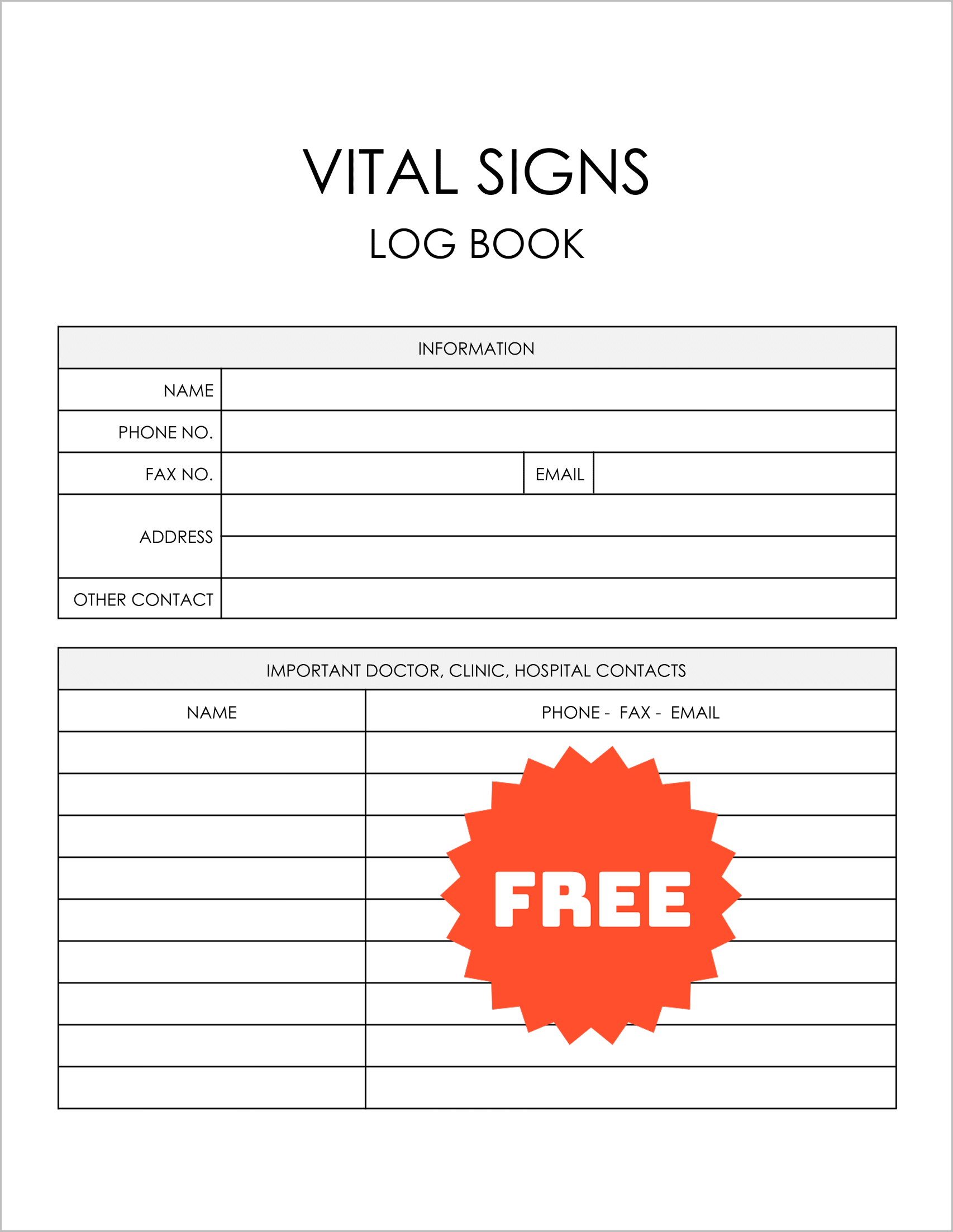 Free Printable Vital Signs Logs