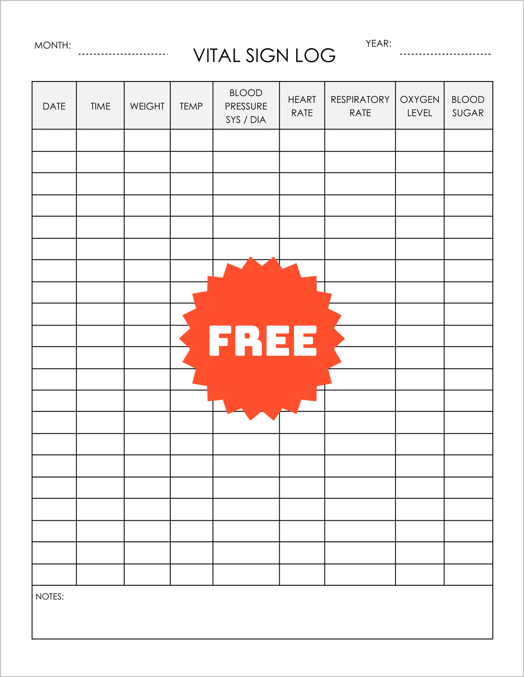 Free Printable Vital Signs Logs
