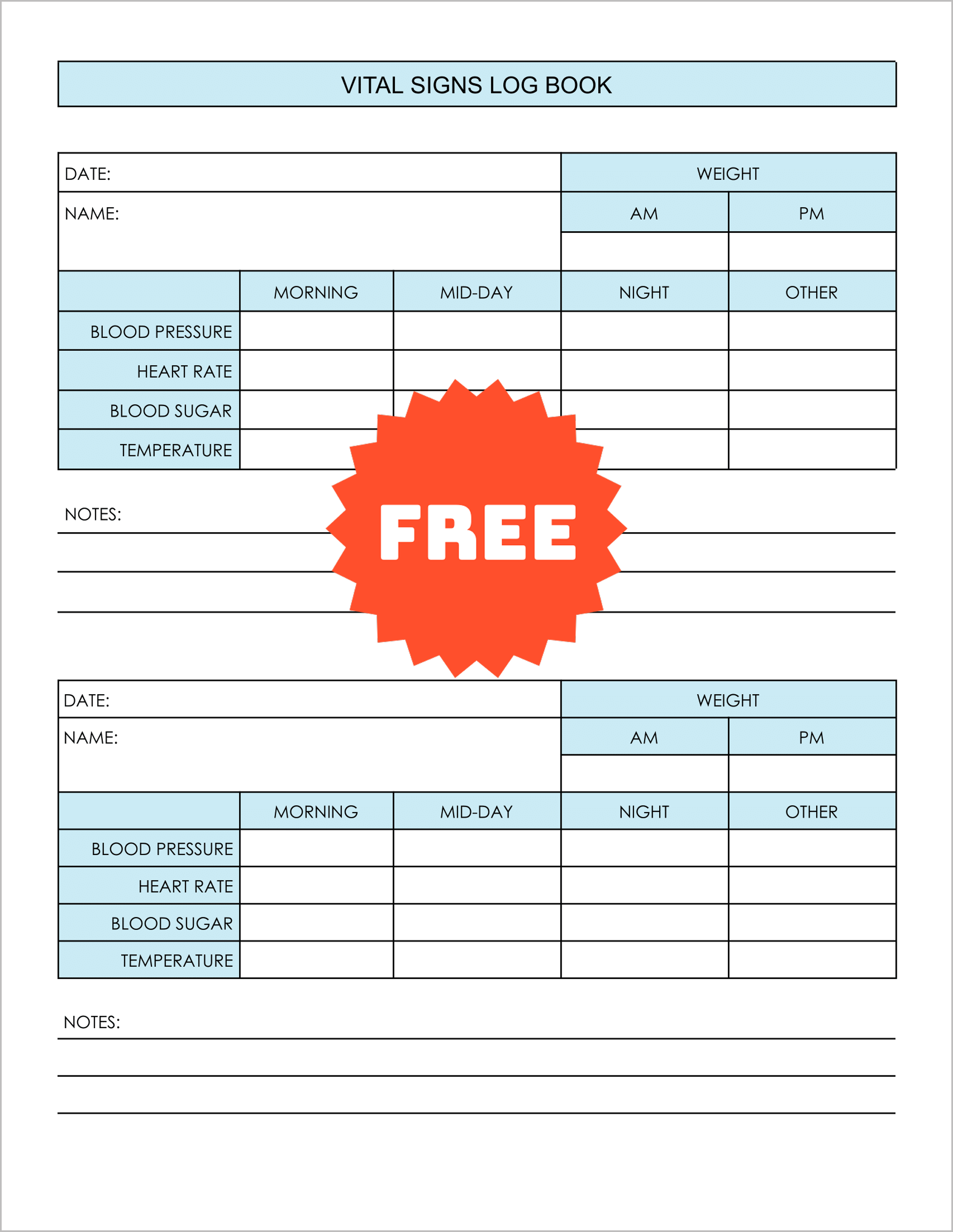 Free Printable Vital Signs Logs