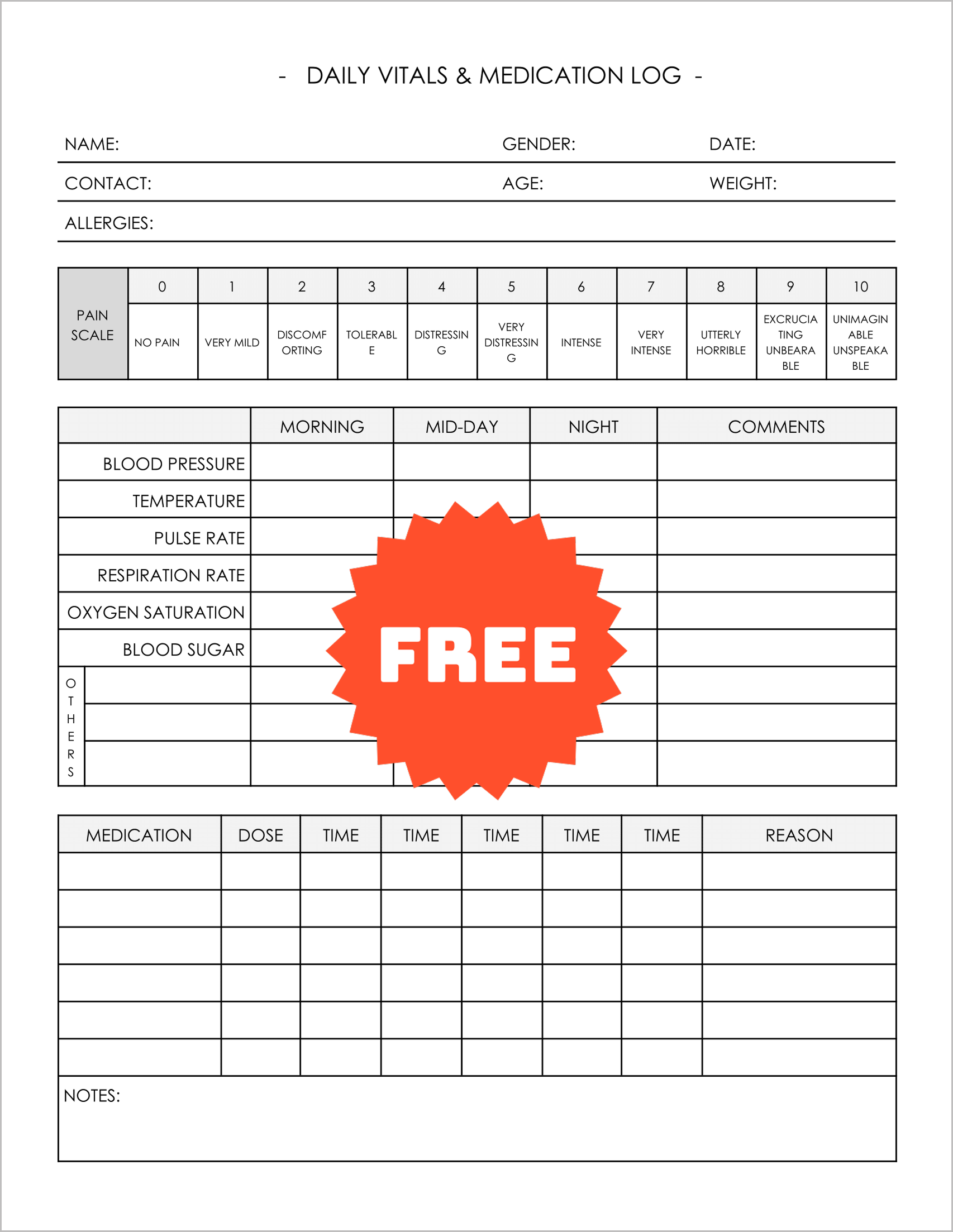 Free Printable Vital Signs Logs
