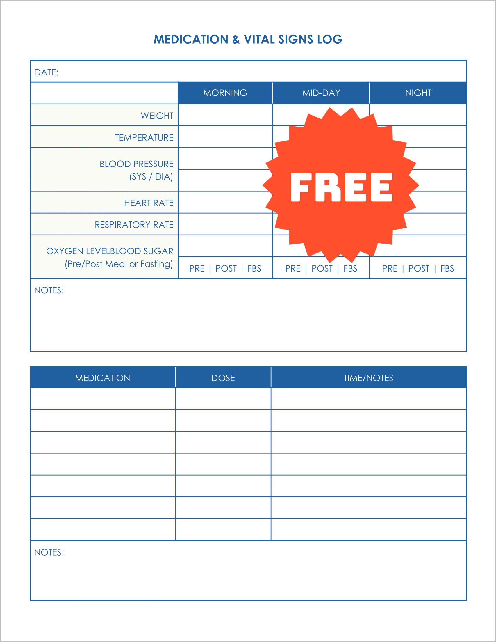 Free Printable Vital Signs Logs