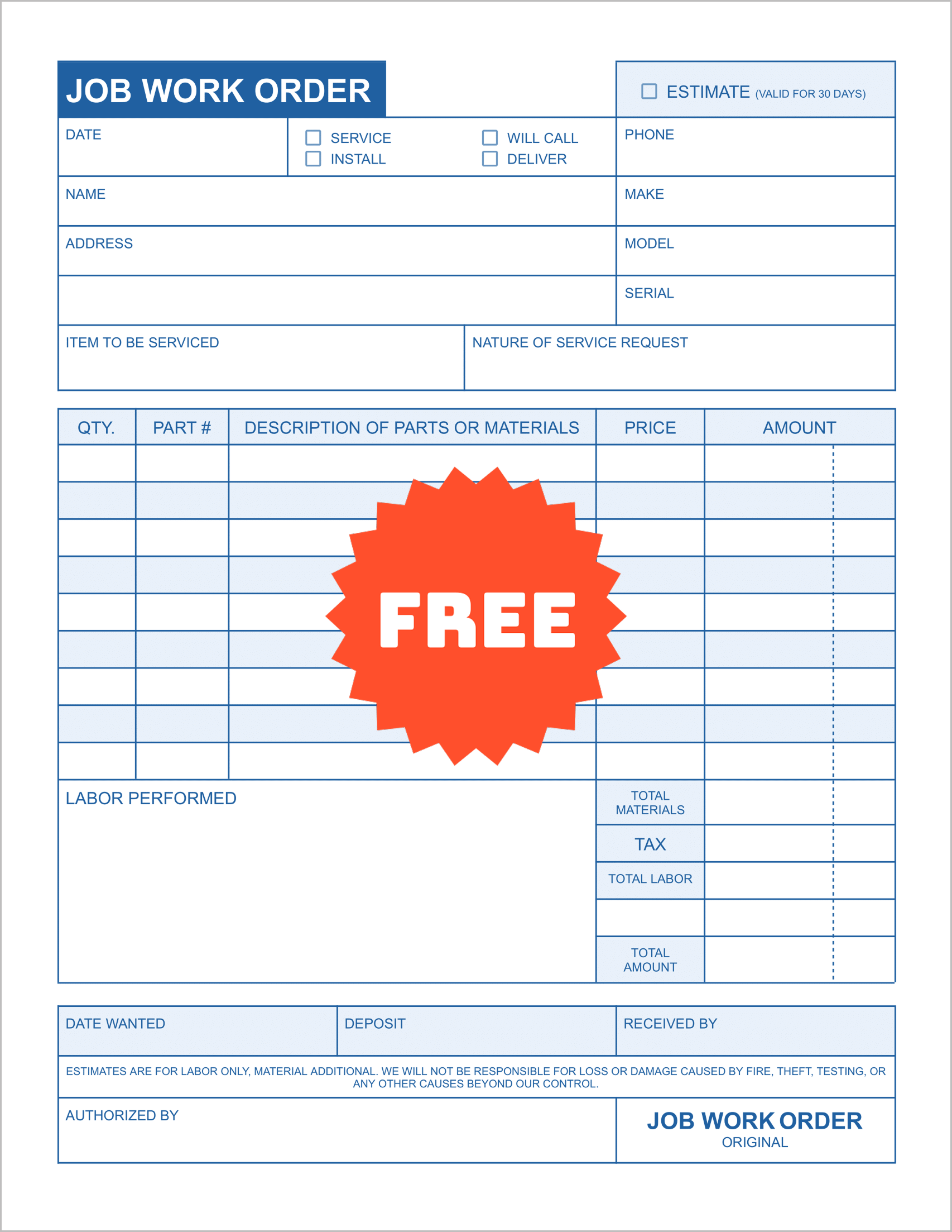 Free Printable Work Order Templates
