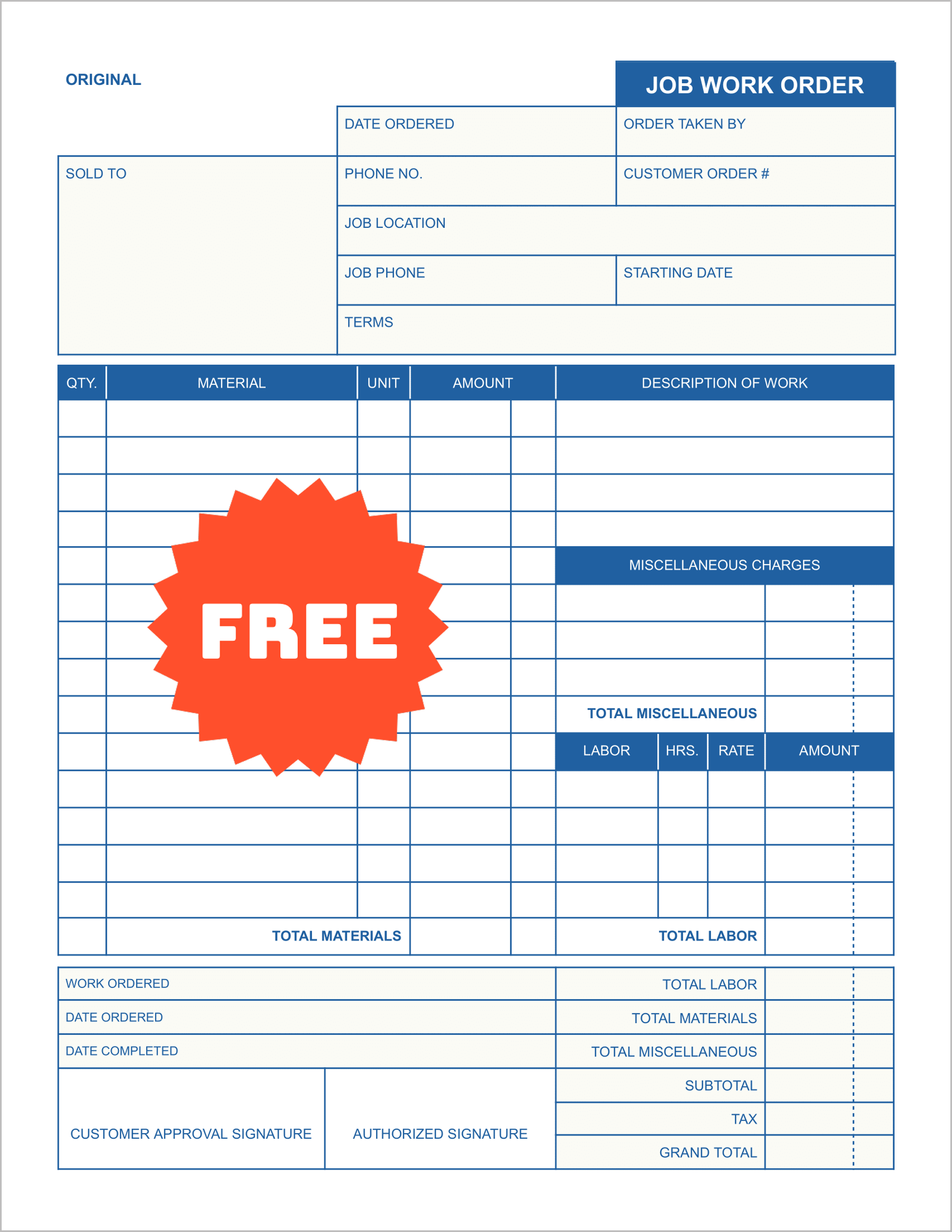 Free Printable Work Order Templates