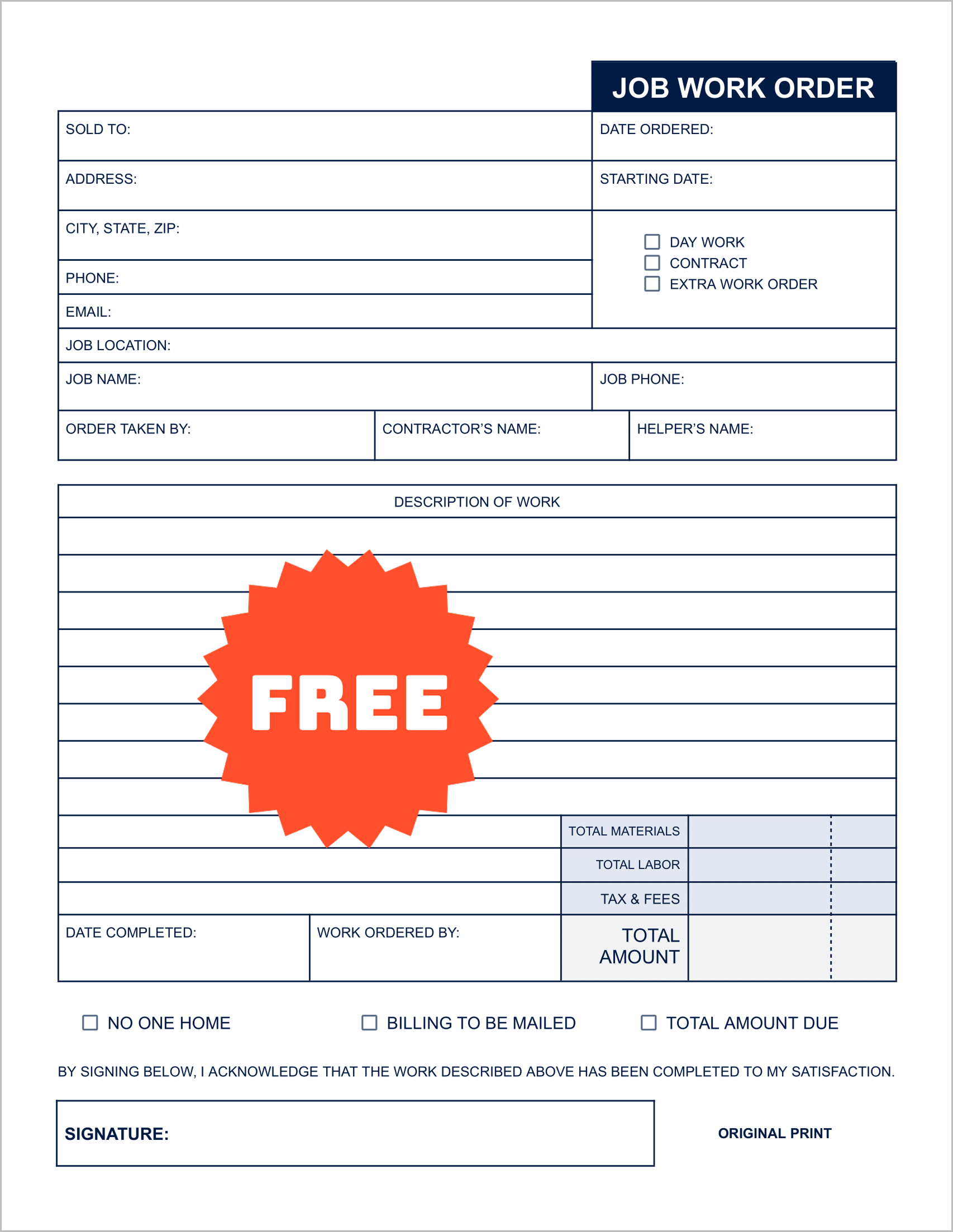 Free Printable Work Order Templates