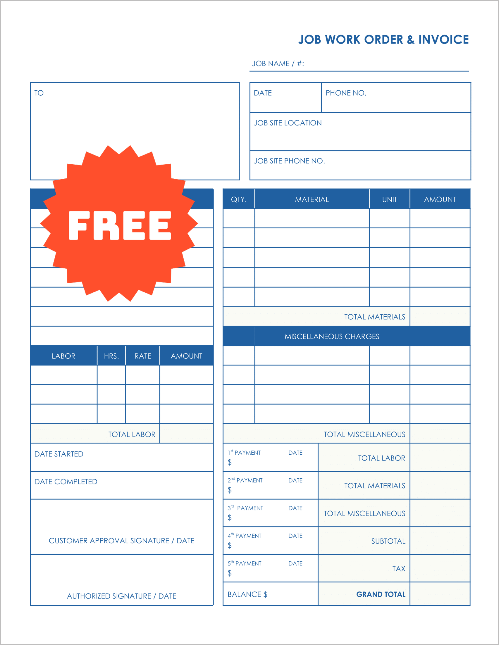Free Printable Work Order Templates