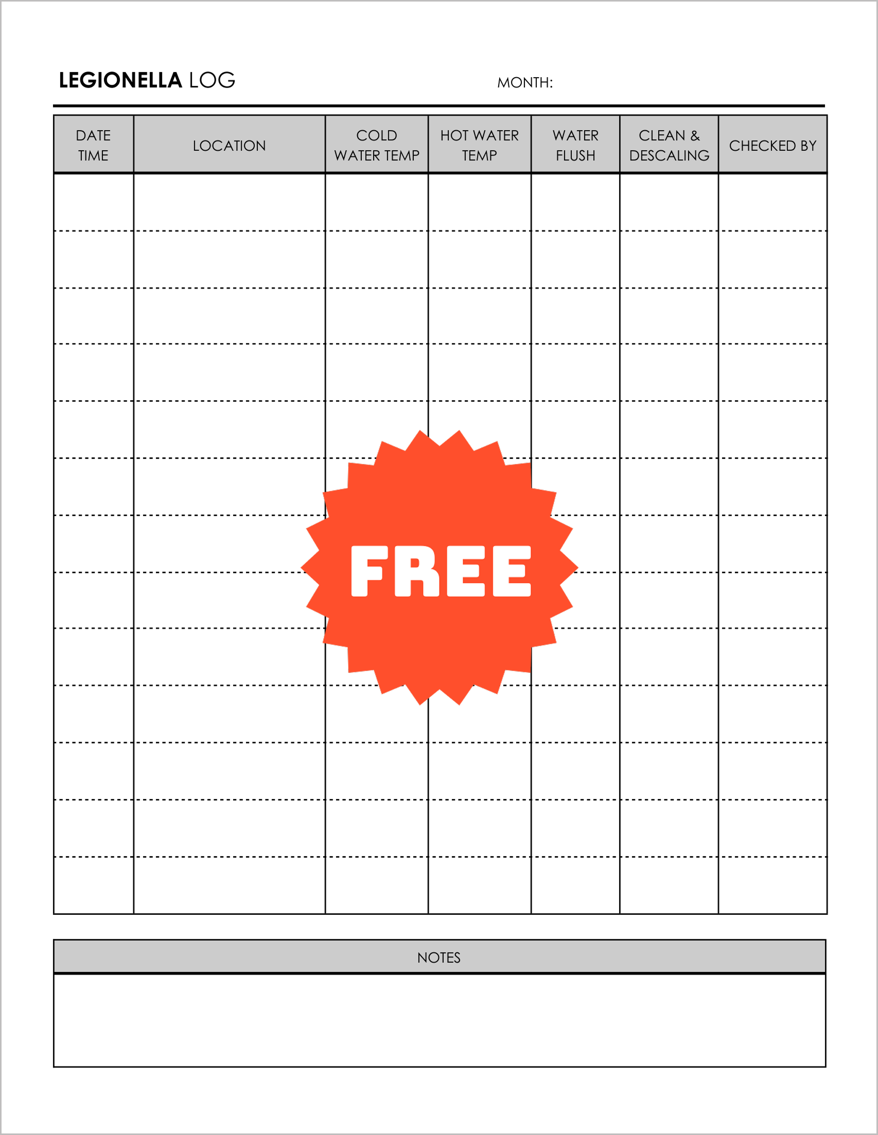 Free Legionella Water Management Log Sheets