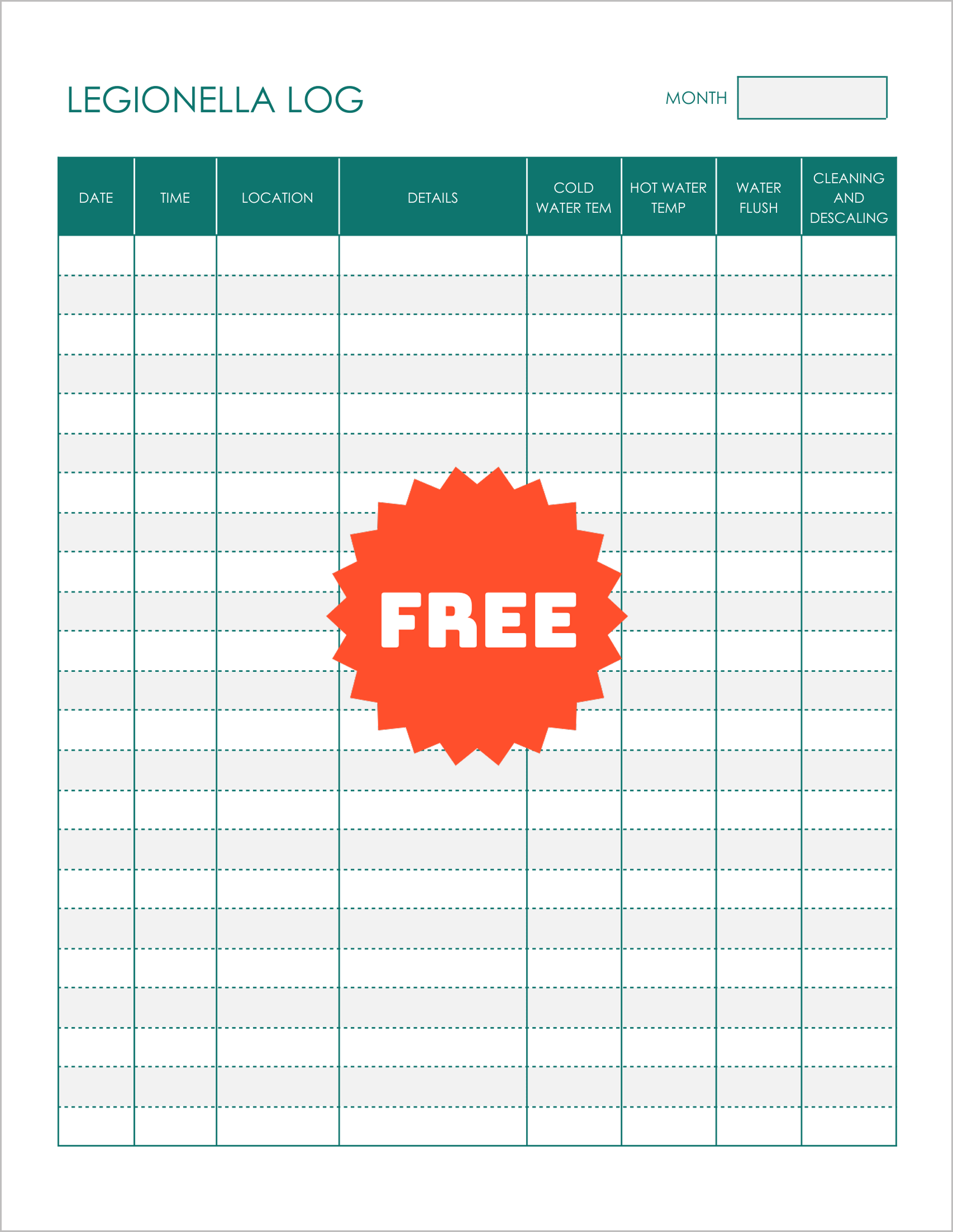 Free Legionella Water Management Log Sheets