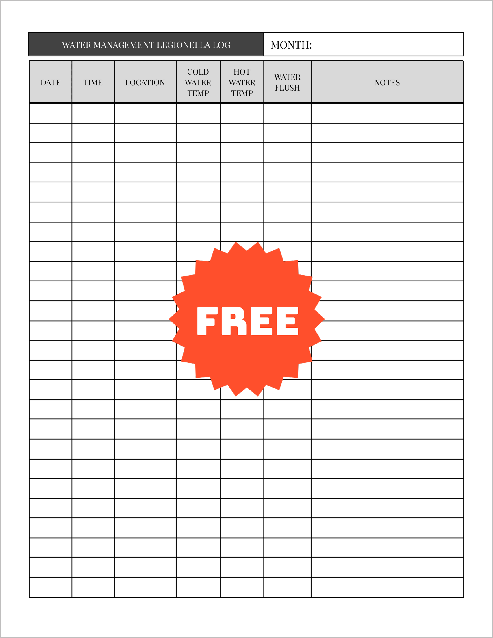 Free Legionella Water Management Log Sheets