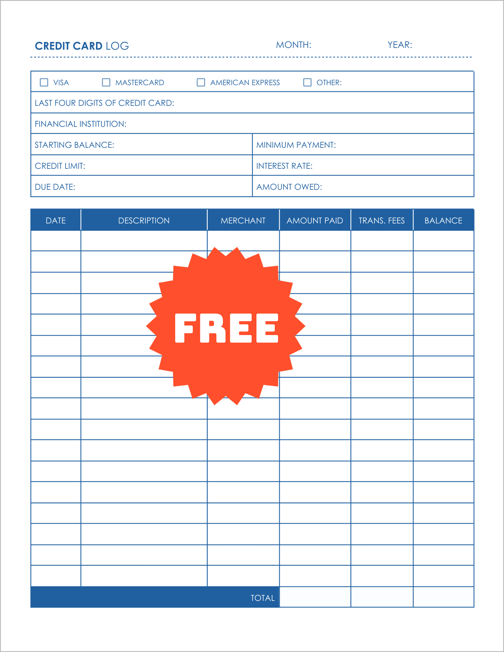 Free Printable Credit Card Payment Tracker Logs