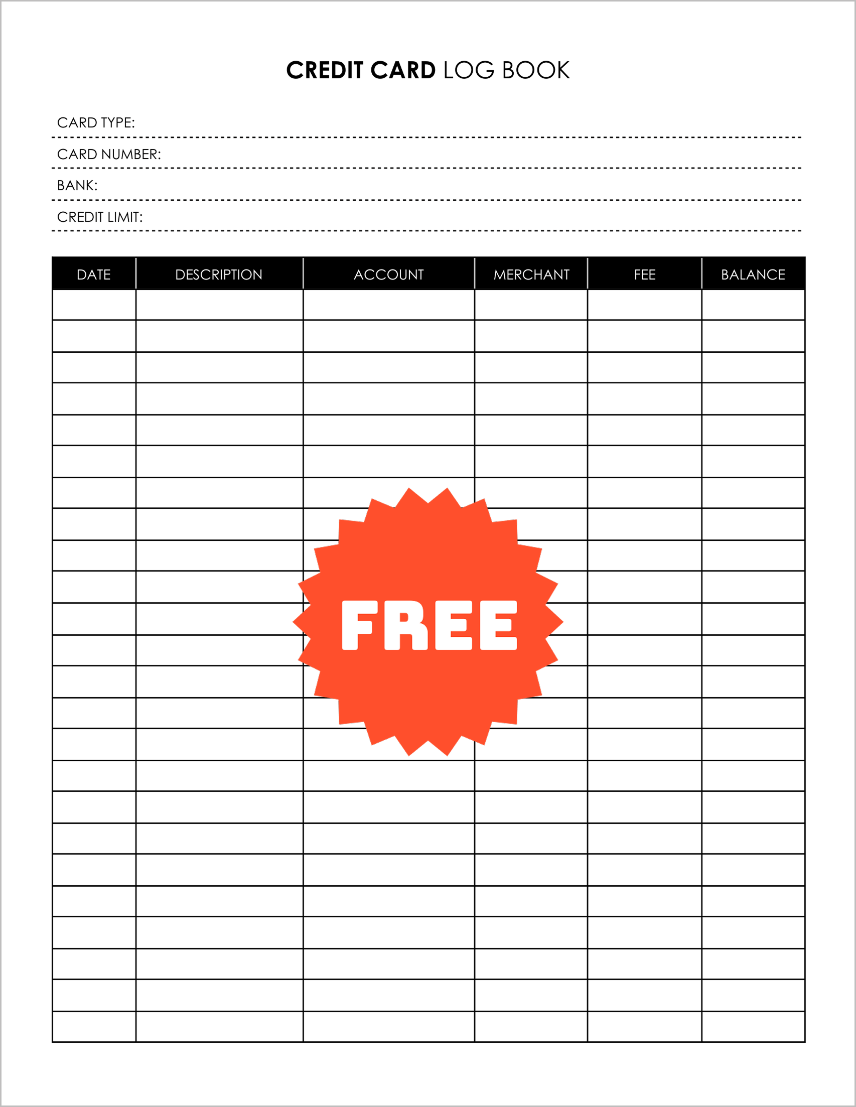 Free Printable Credit Card Payment Tracker Logs