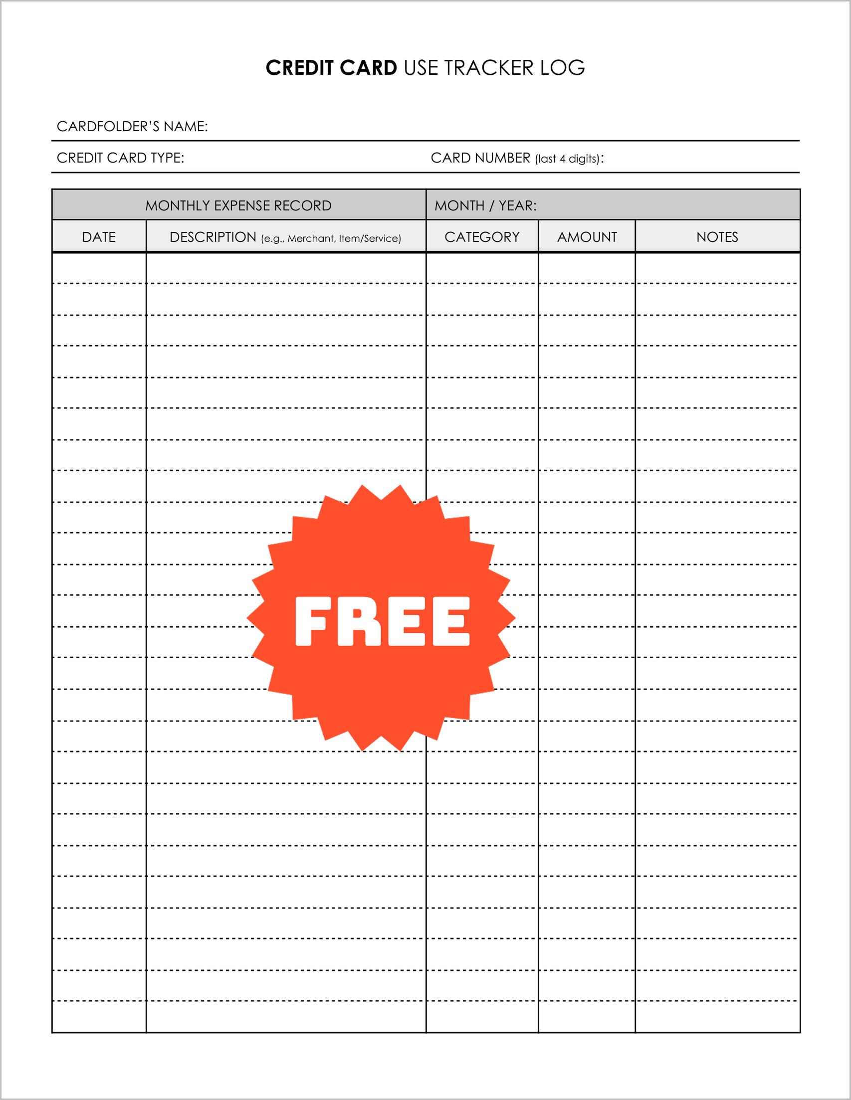 Free Printable Credit Card Payment Tracker Logs