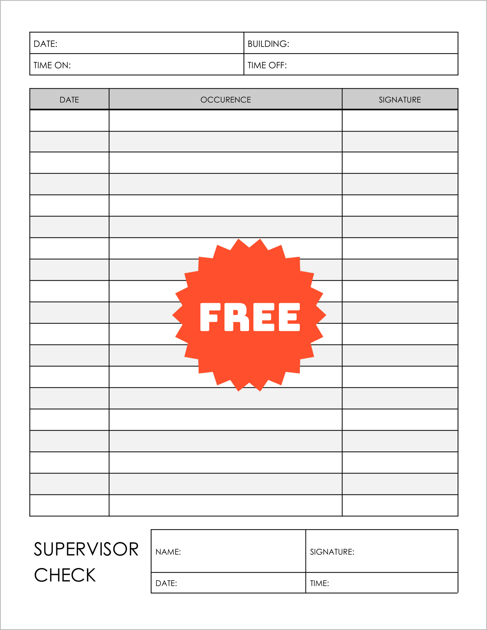 Free Printable Security Occurrence Logs
