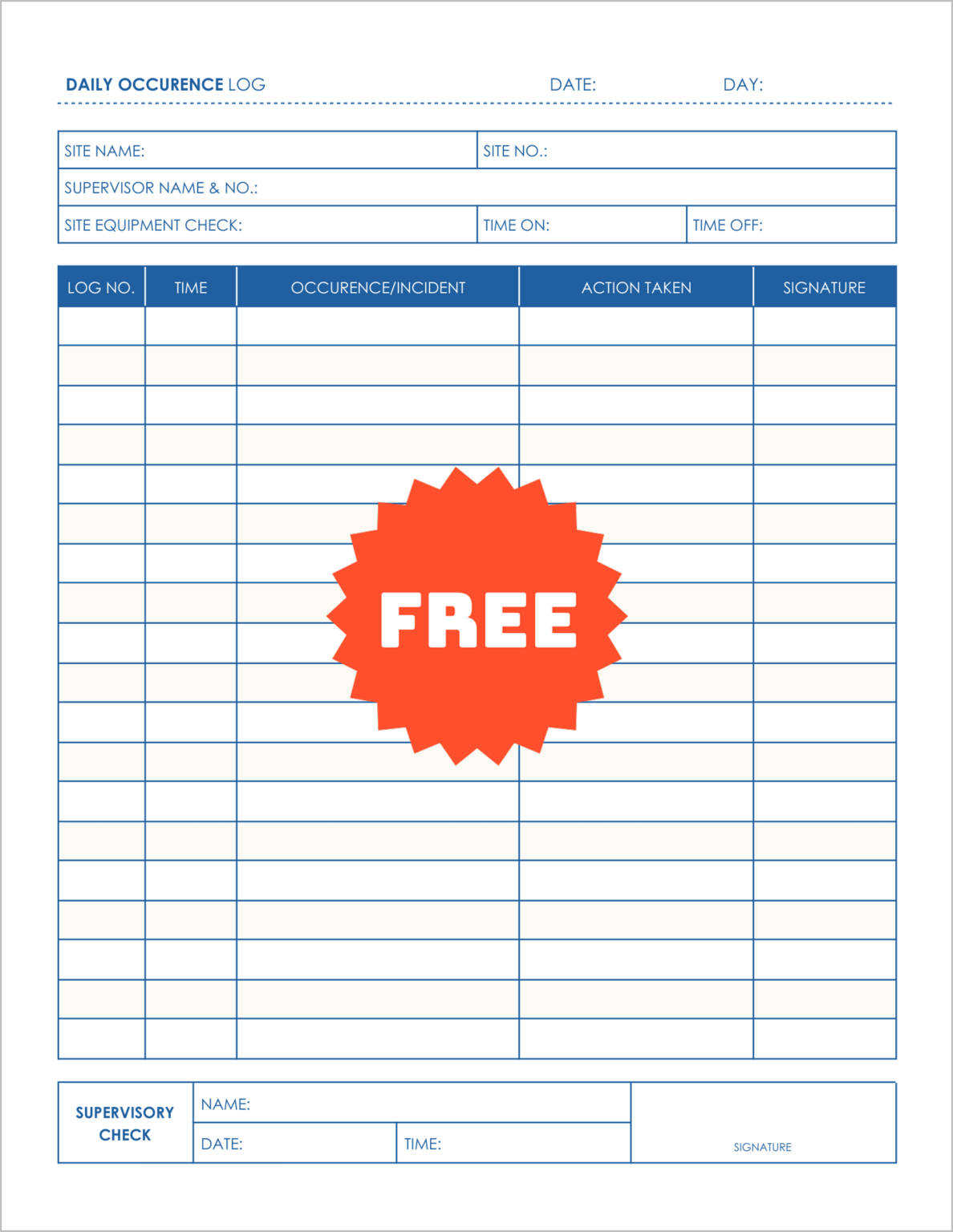 Random Security Inspection Log Free Printable Security Occurrence Logs (No Sign Up Required)