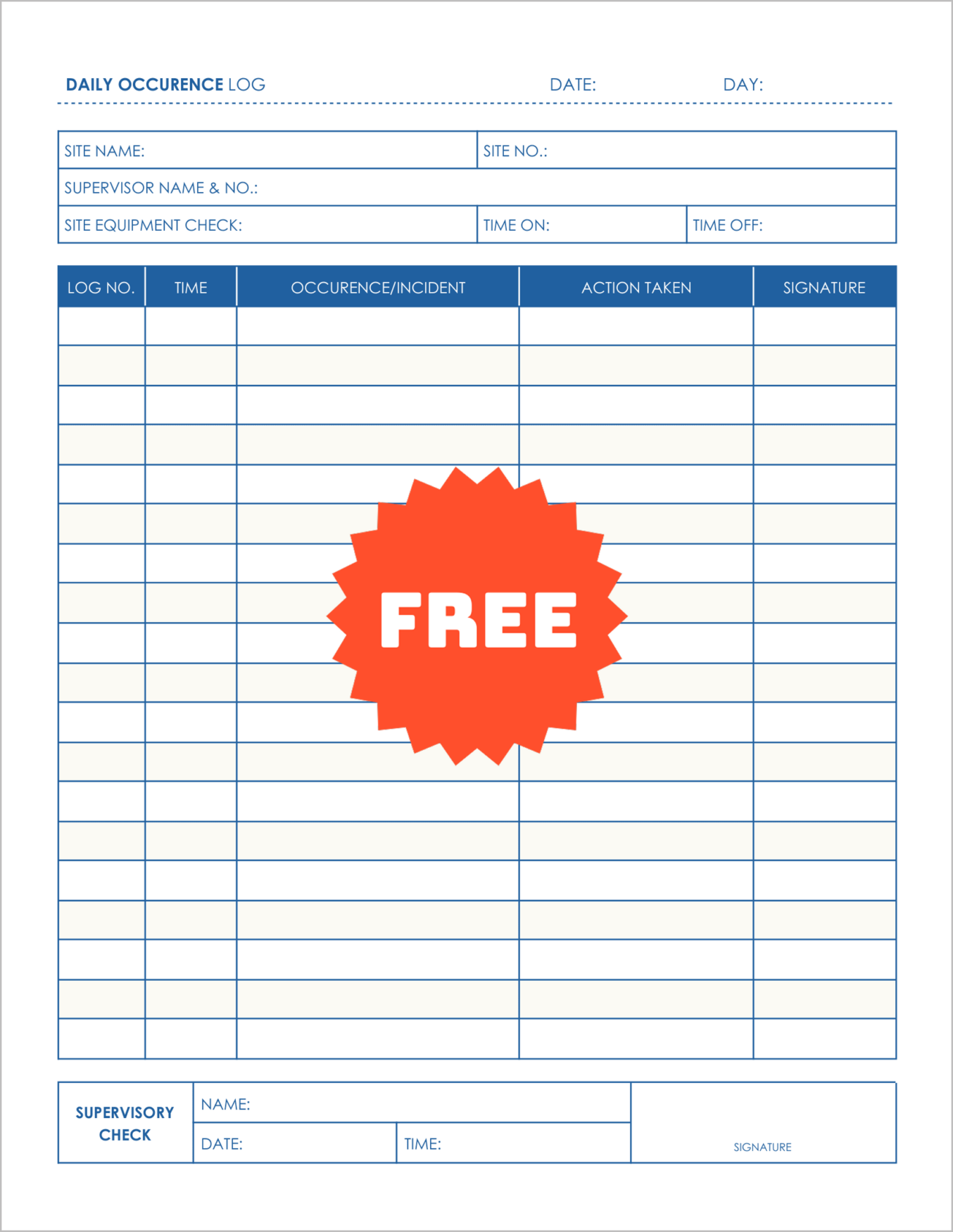 Random Security Inspection Log Free Printable Security Occurrence Logs (No Sign Up Required)