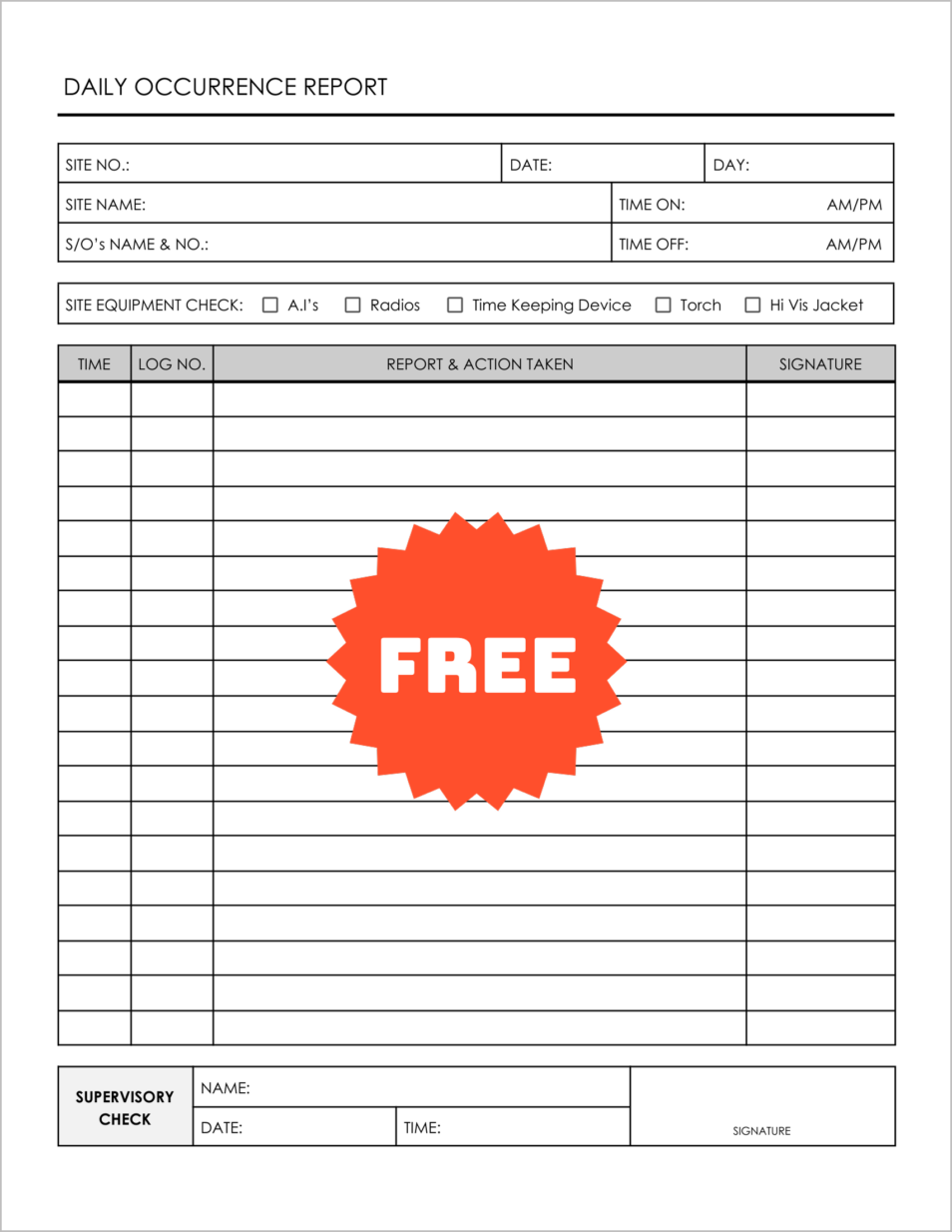 Random Security Inspection Log Free Printable Security Occurrence Logs (No Sign Up Required)