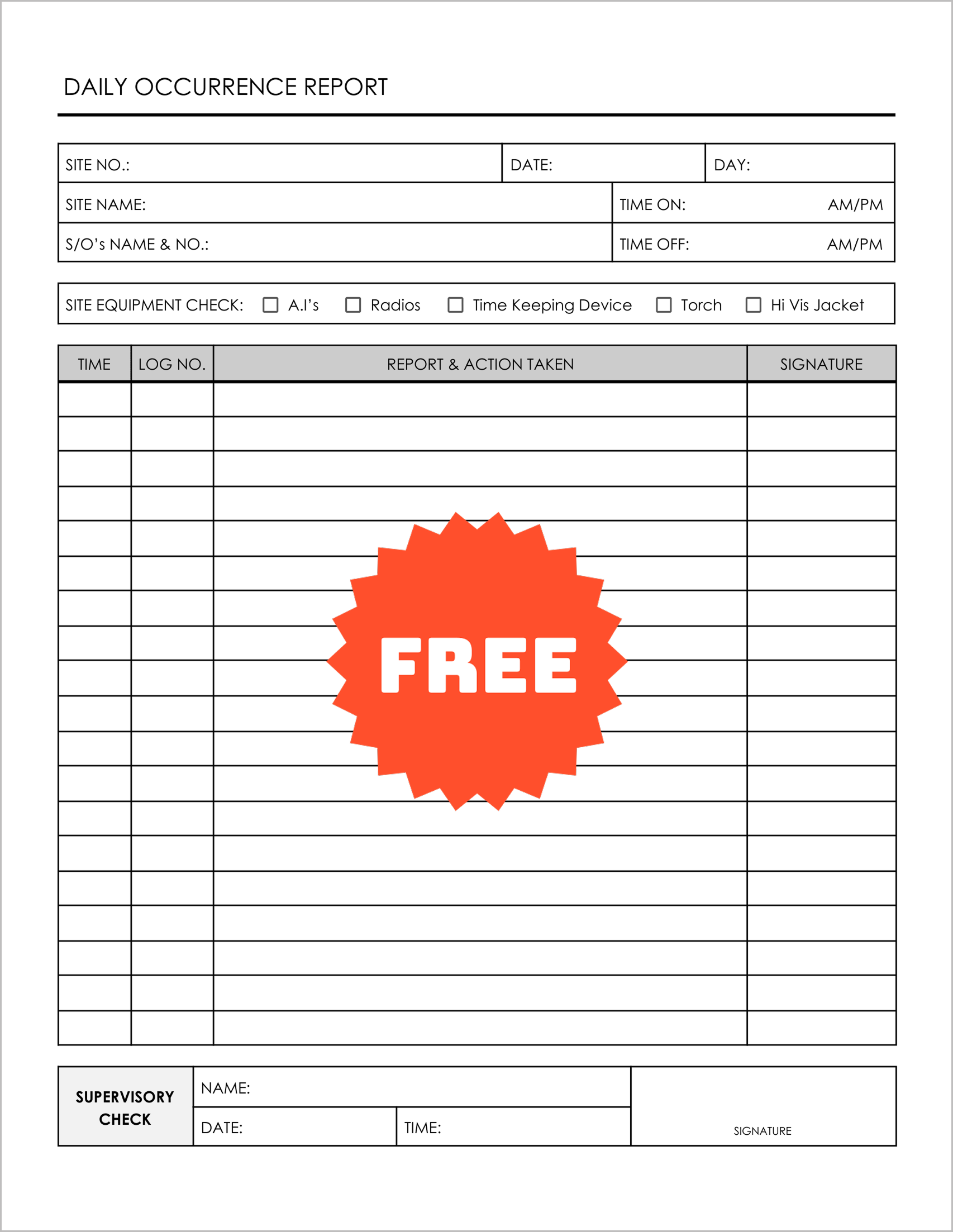 Free Printable Security Occurrence Logs